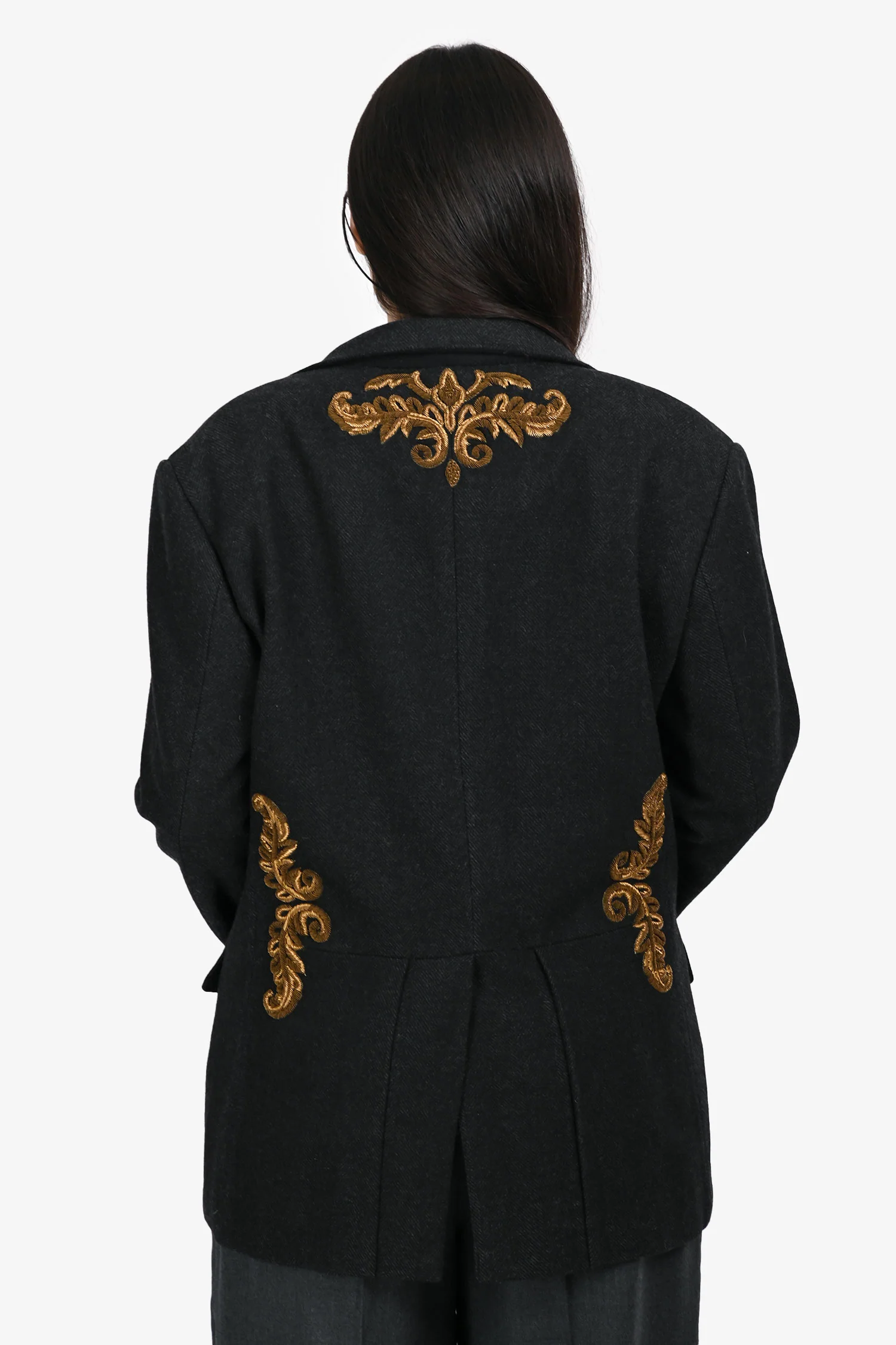 Dolce & Gabbana Grey Wool Gold Embellished Single Breasted Blazer Size 50