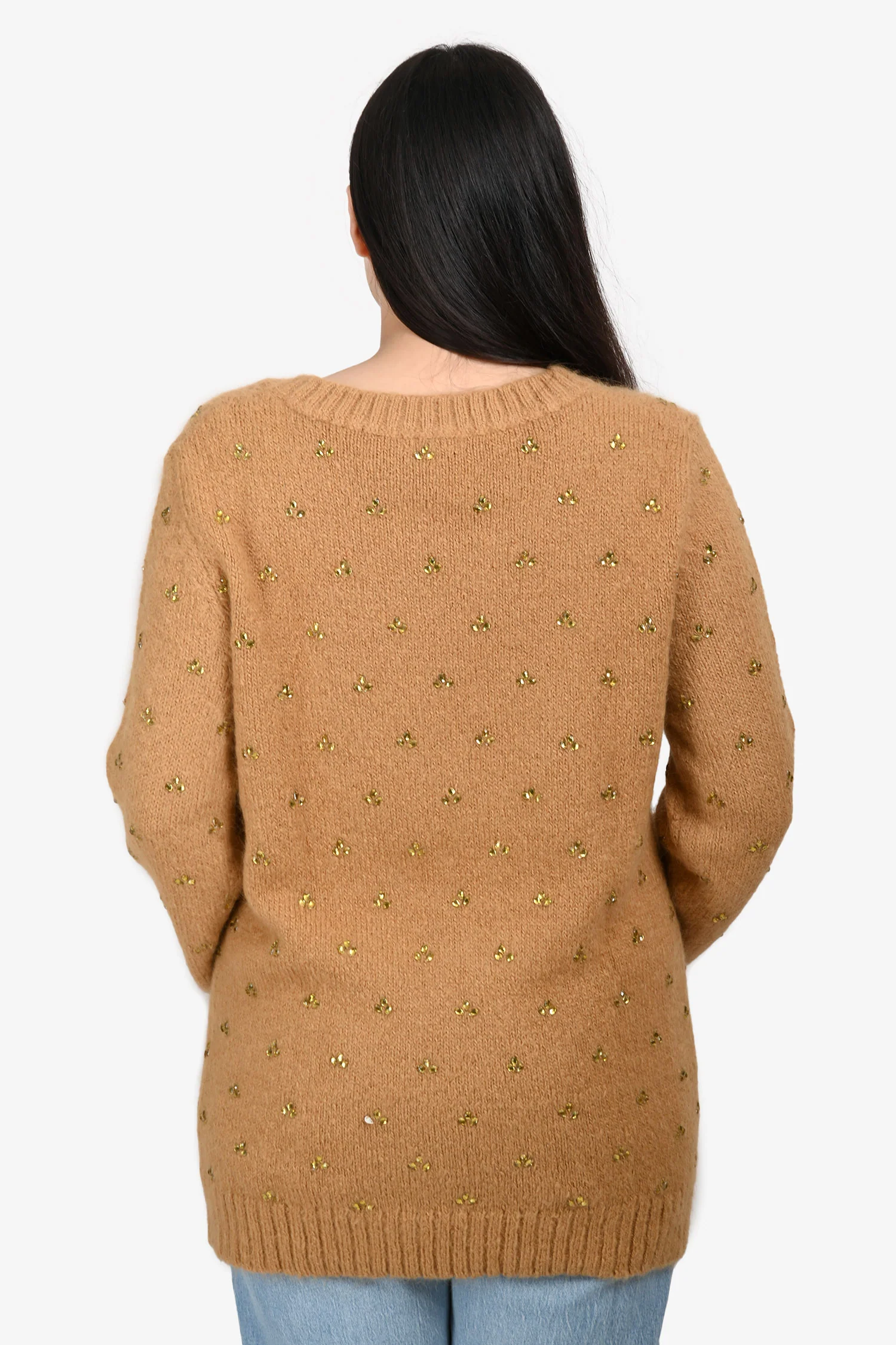 Dries Van Noten Brown Alpaca/Merino Wool Crystal Detail Sweater Size L