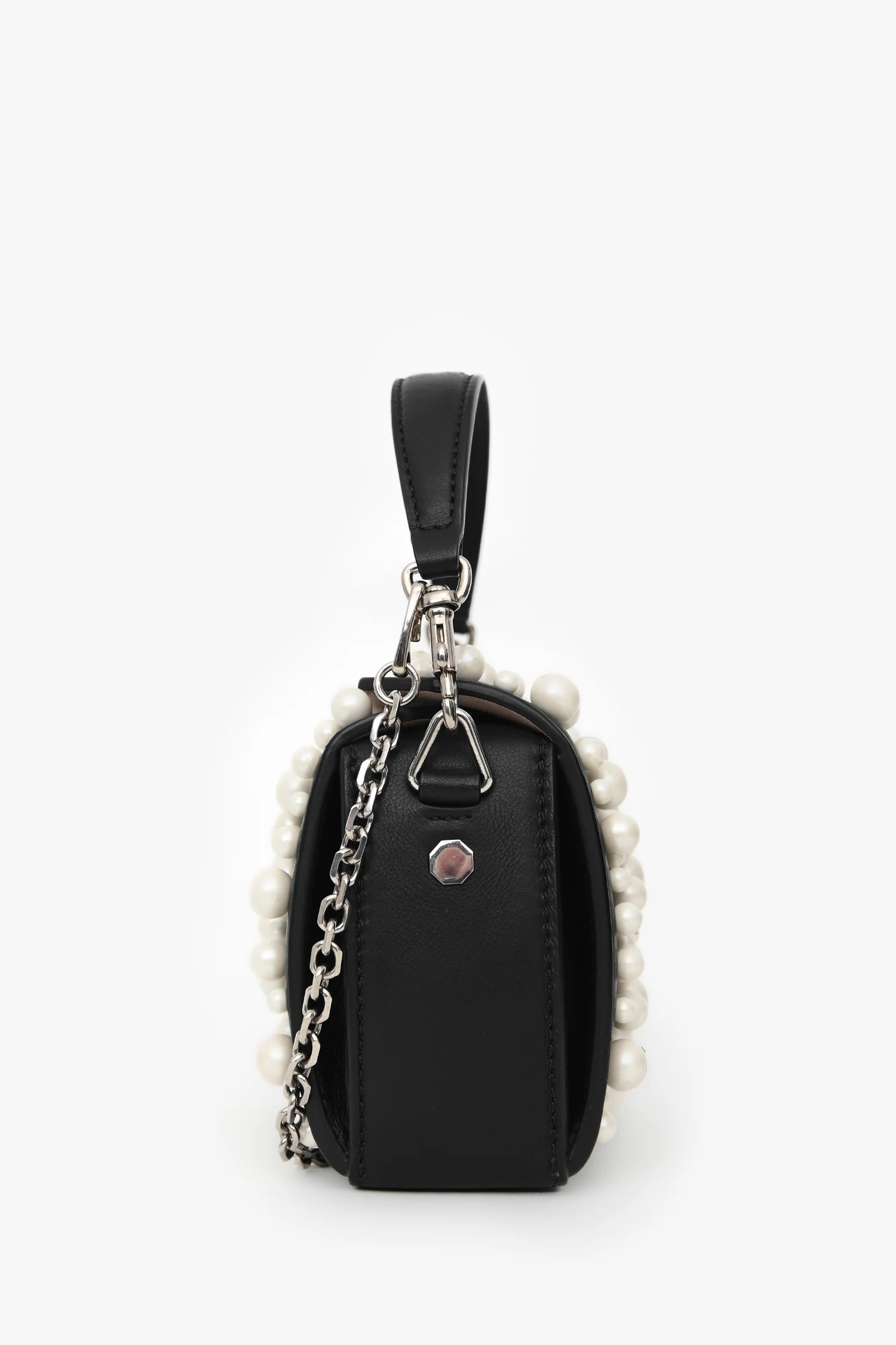 Alexander McQueen Black Leather Faux Pearl Embellished Box Crossbody