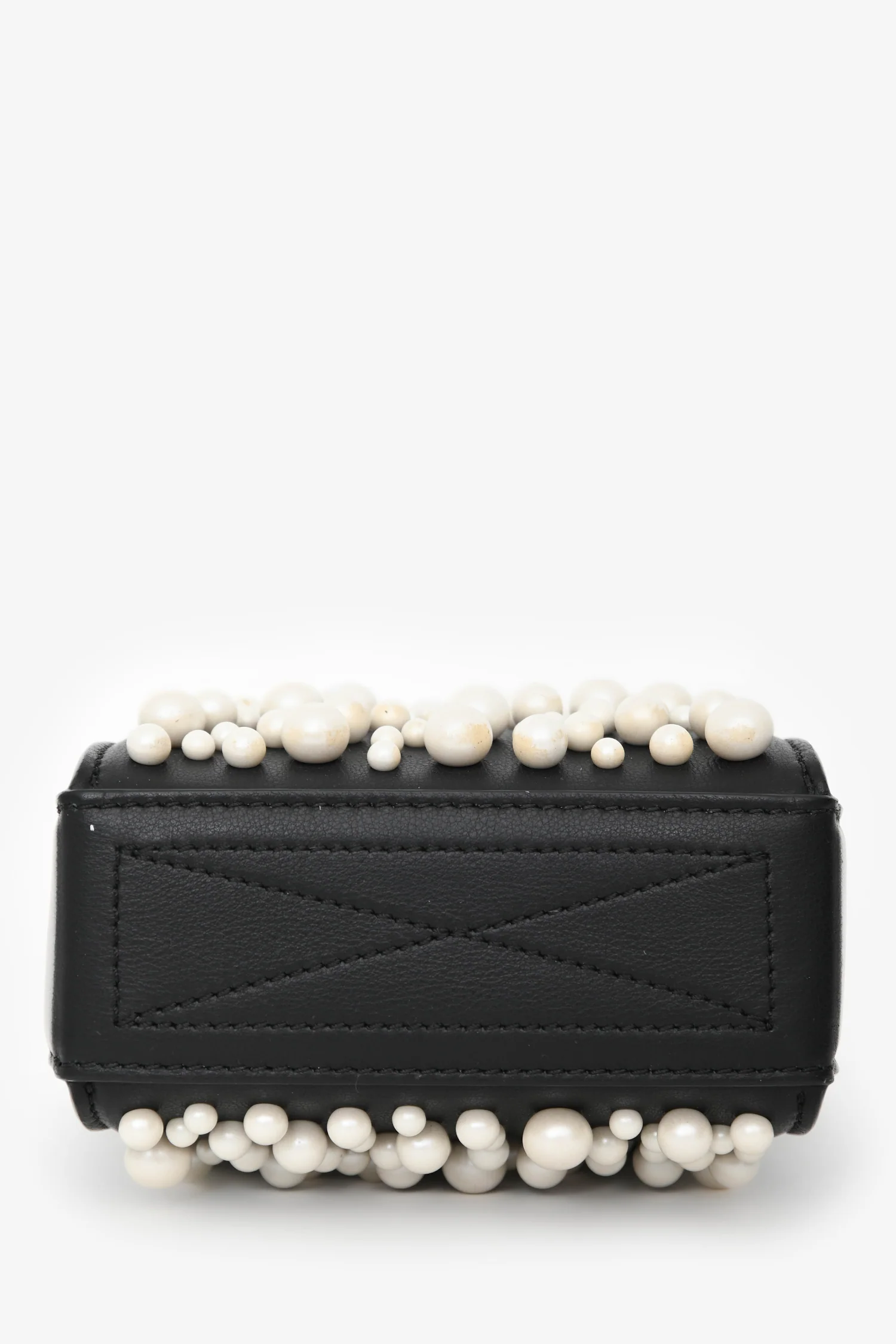 Alexander McQueen Black Leather Faux Pearl Embellished Box Crossbody