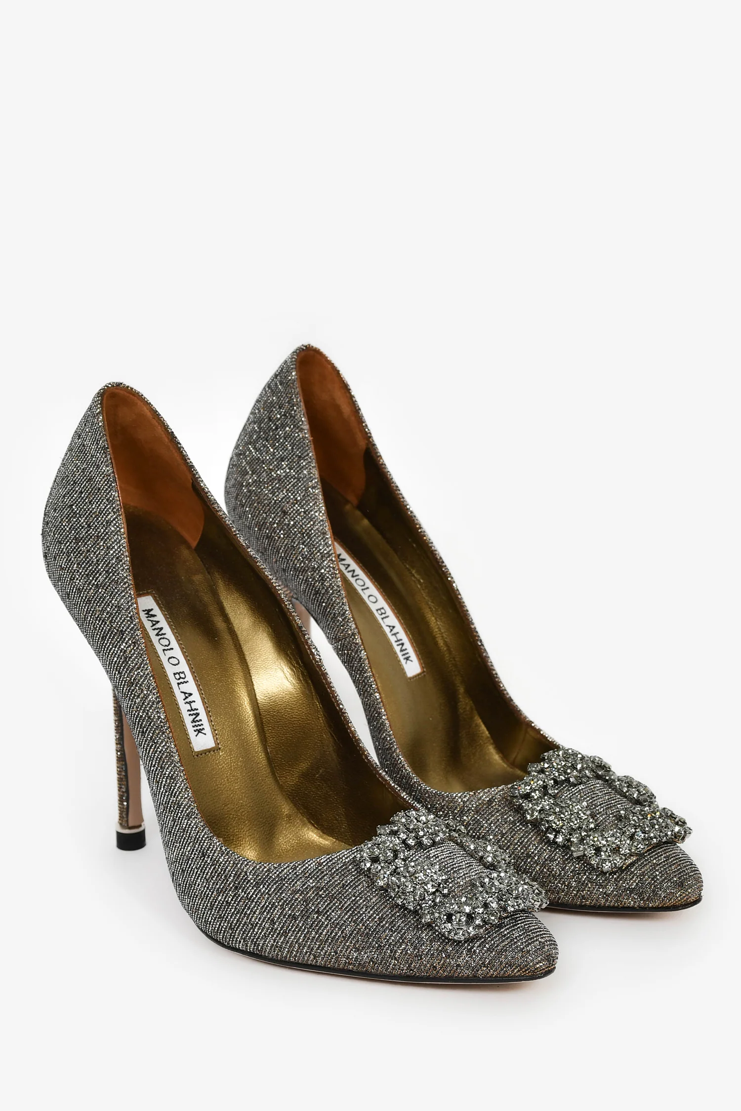 Manolo Blahnik Gunmetal Metallic Hangisi Heels Size 37.5