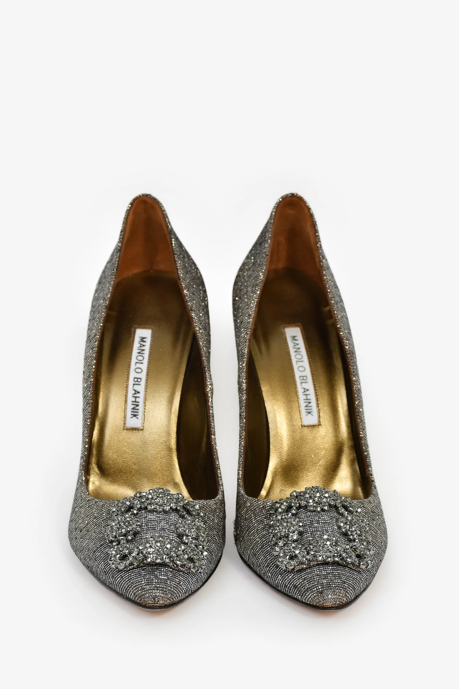 Manolo Blahnik Gunmetal Metallic Hangisi Heels Size 37.5