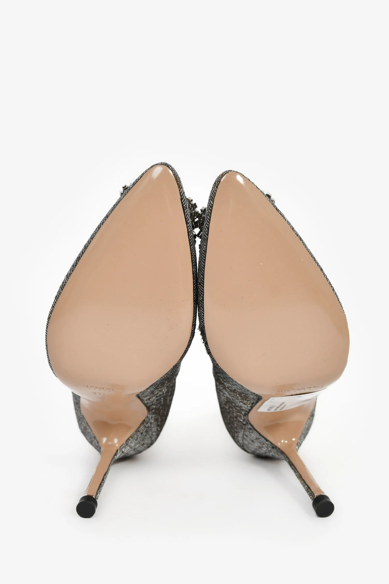 Manolo Blahnik Gunmetal Metallic Hangisi Heels Size 37.5
