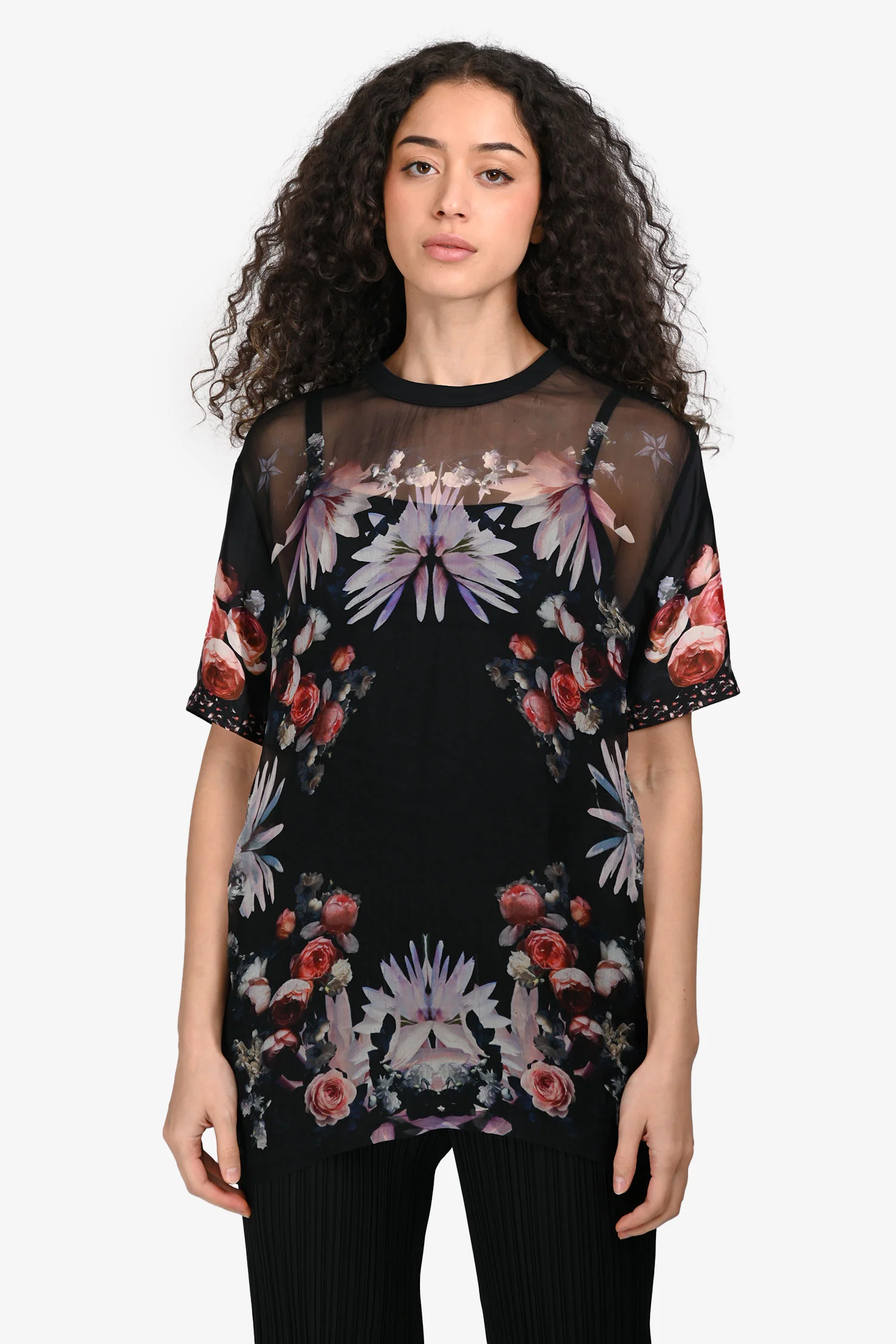 Givenchy Black Silk Floral Mesh Blouse Size 38