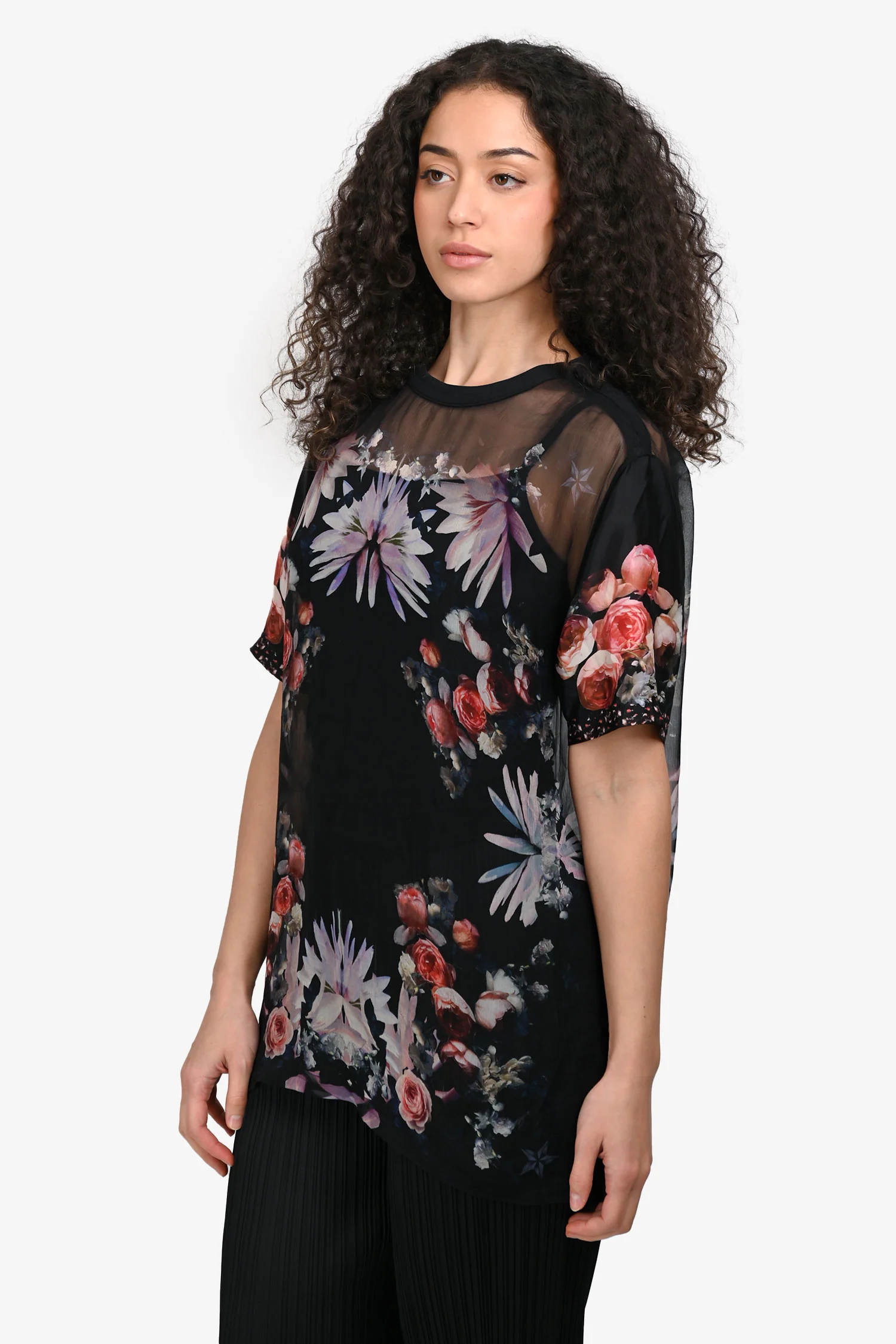 Givenchy Black Silk Floral Mesh Blouse Size 38
