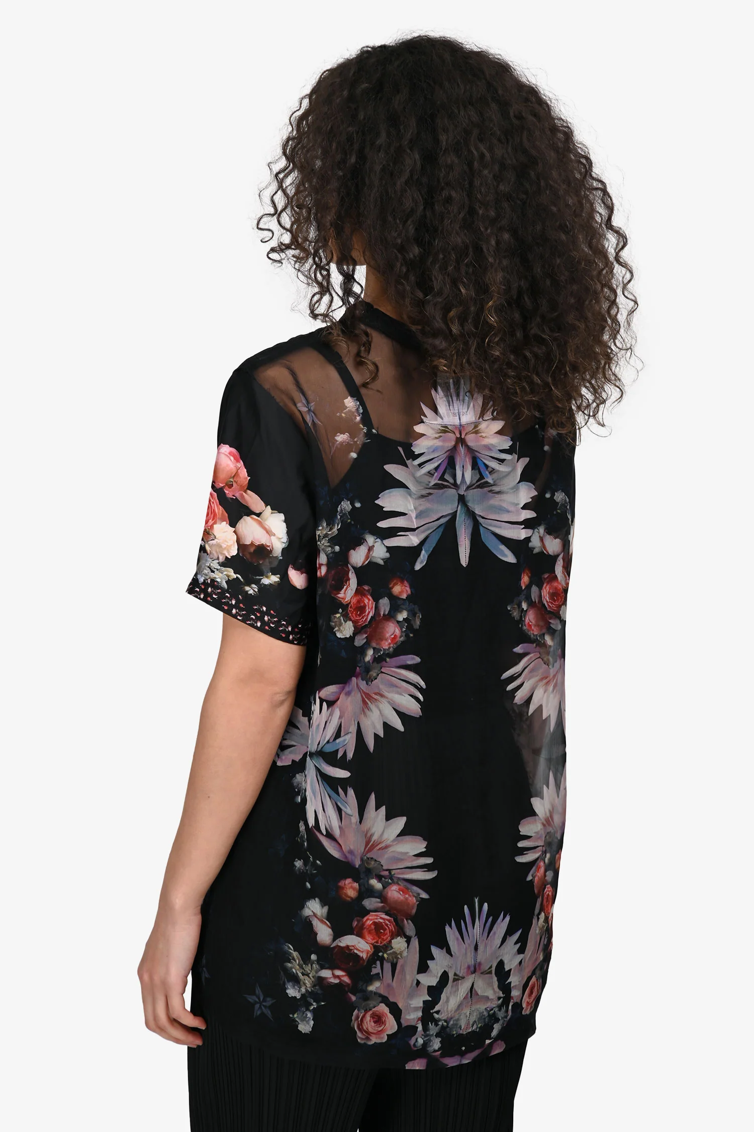 Givenchy Black Silk Floral Mesh Blouse Size 38