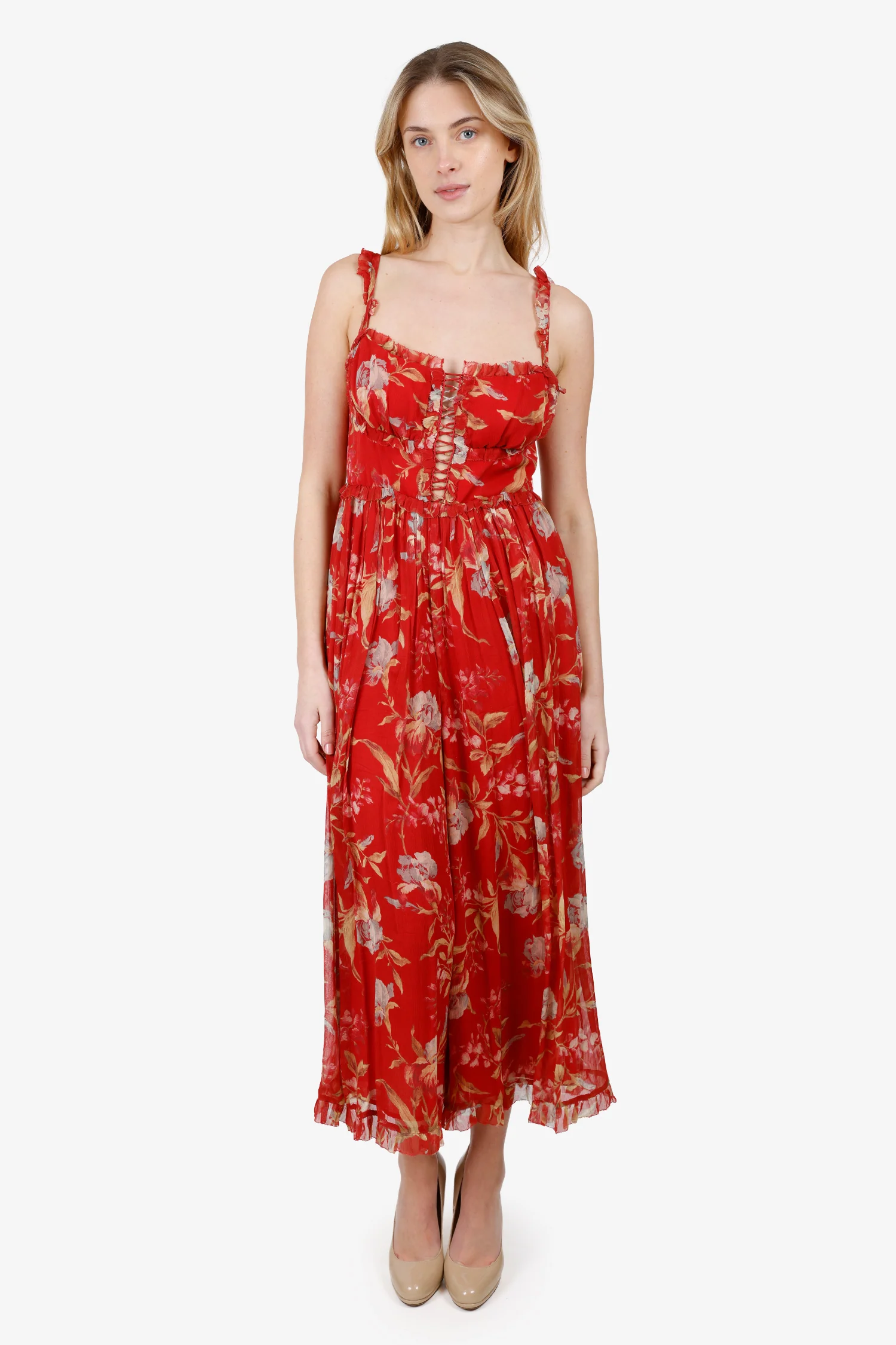 Zimmermann Red Silk Floral Print Jumpsuit Size 2