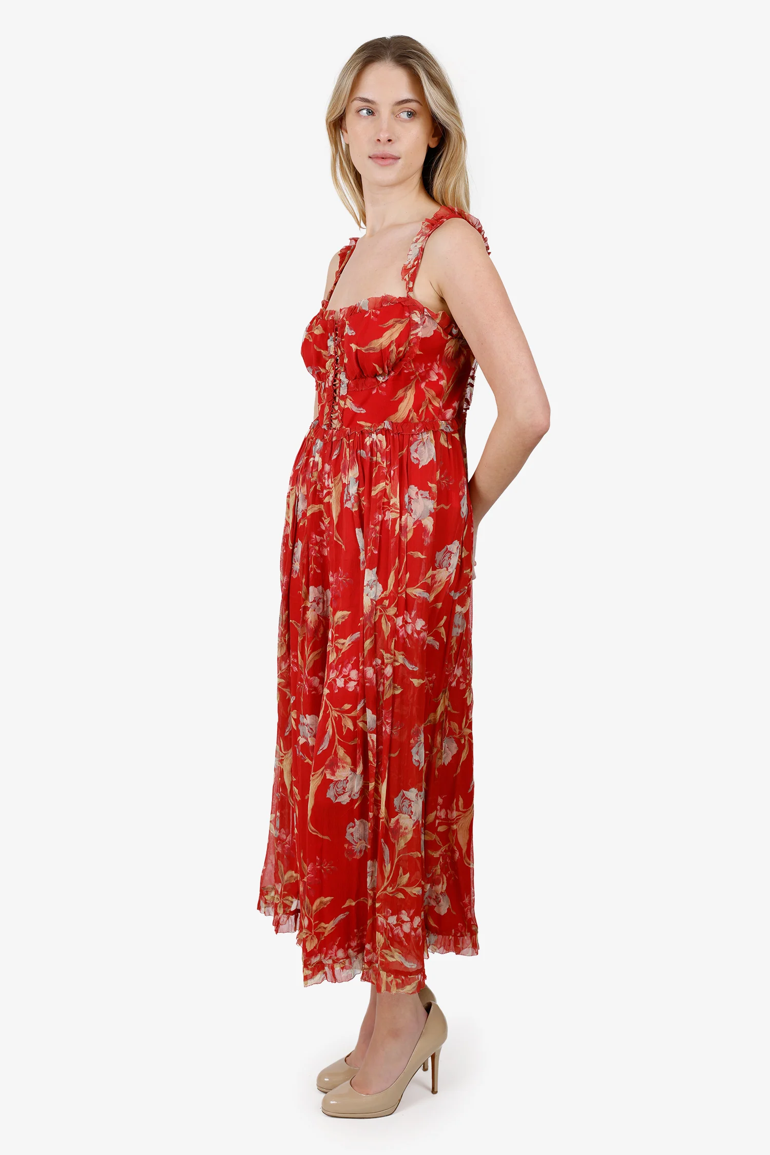 Zimmermann Red Silk Floral Print Jumpsuit Size 2