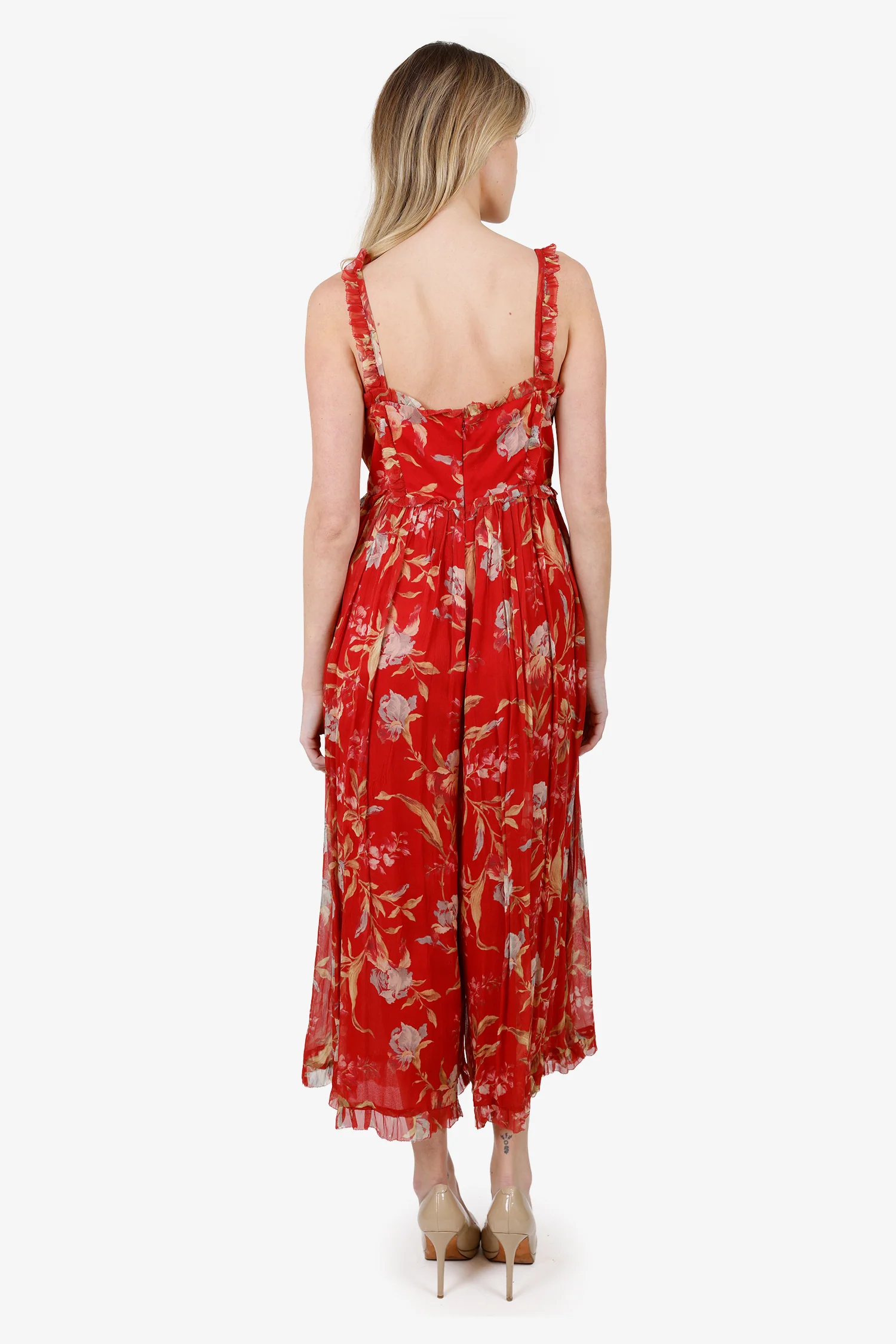 Zimmermann Red Silk Floral Print Jumpsuit Size 2