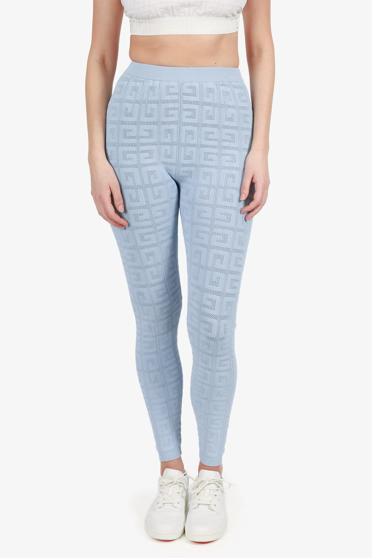 Givenchy Blue Cotton Jacquard Pattern Leggings Size XS