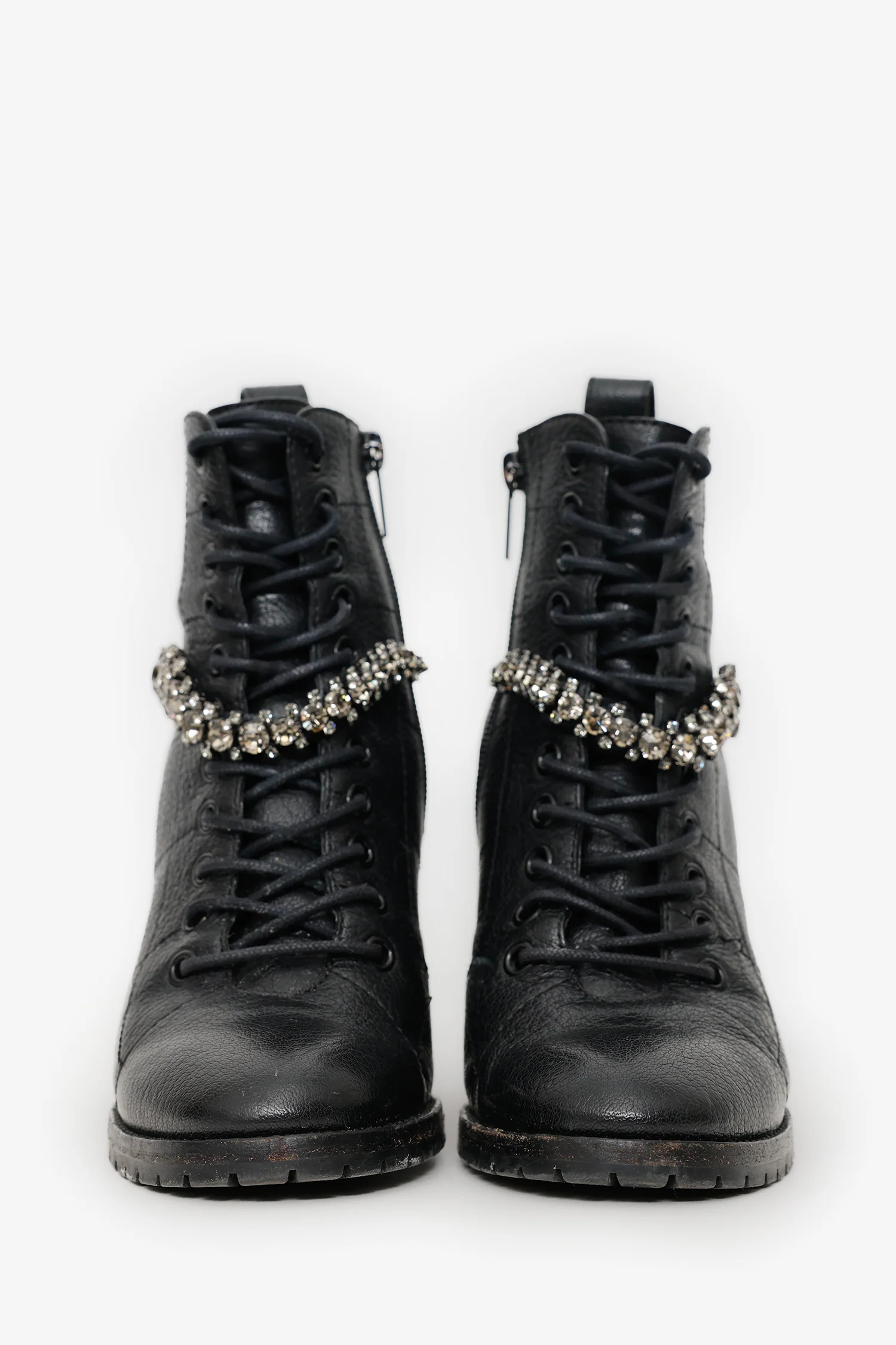 Jimmy Choo Black Leather Jewel 'Cruz' Combat Boots Size 37