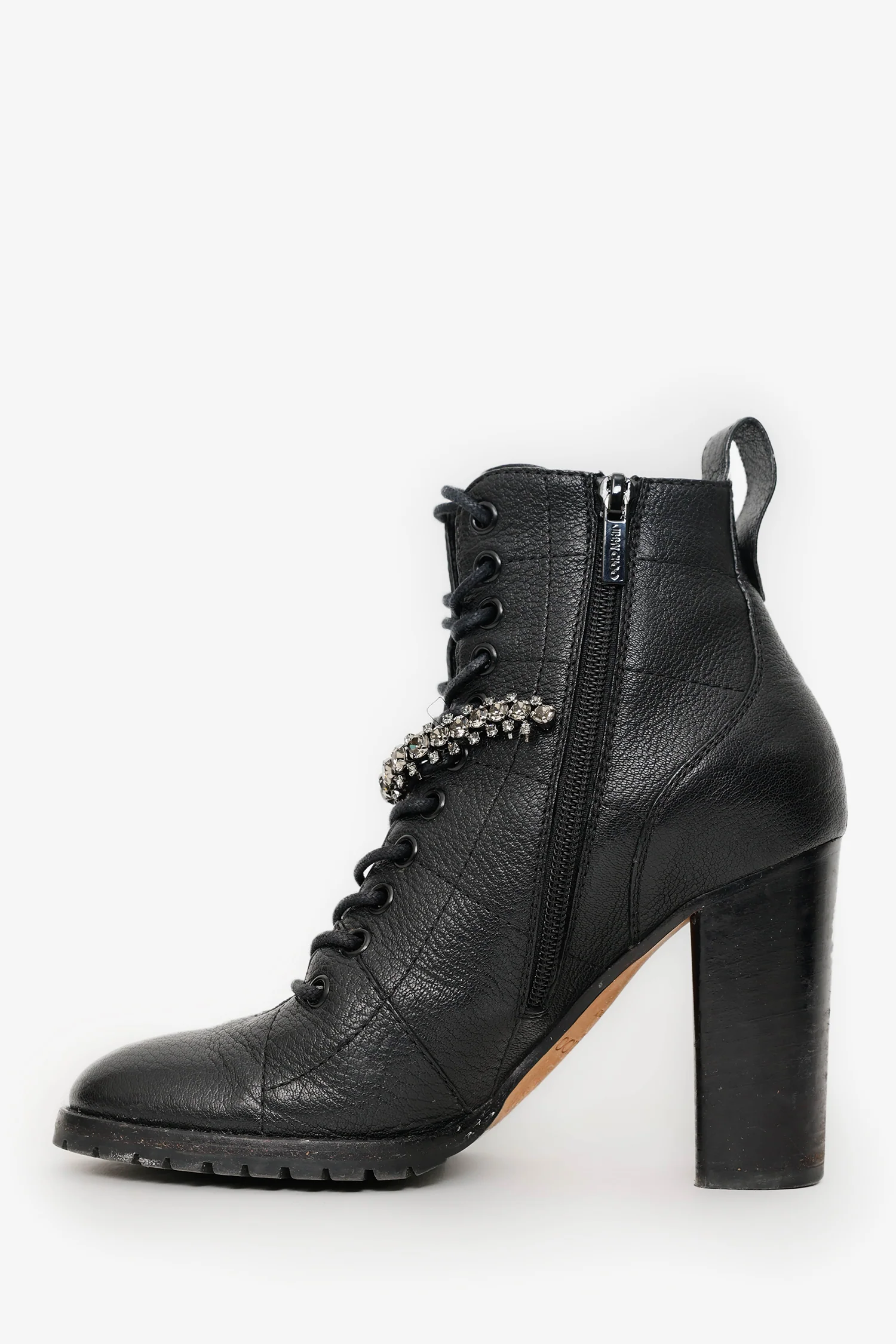 Jimmy Choo Black Leather Jewel 'Cruz' Combat Boots Size 37