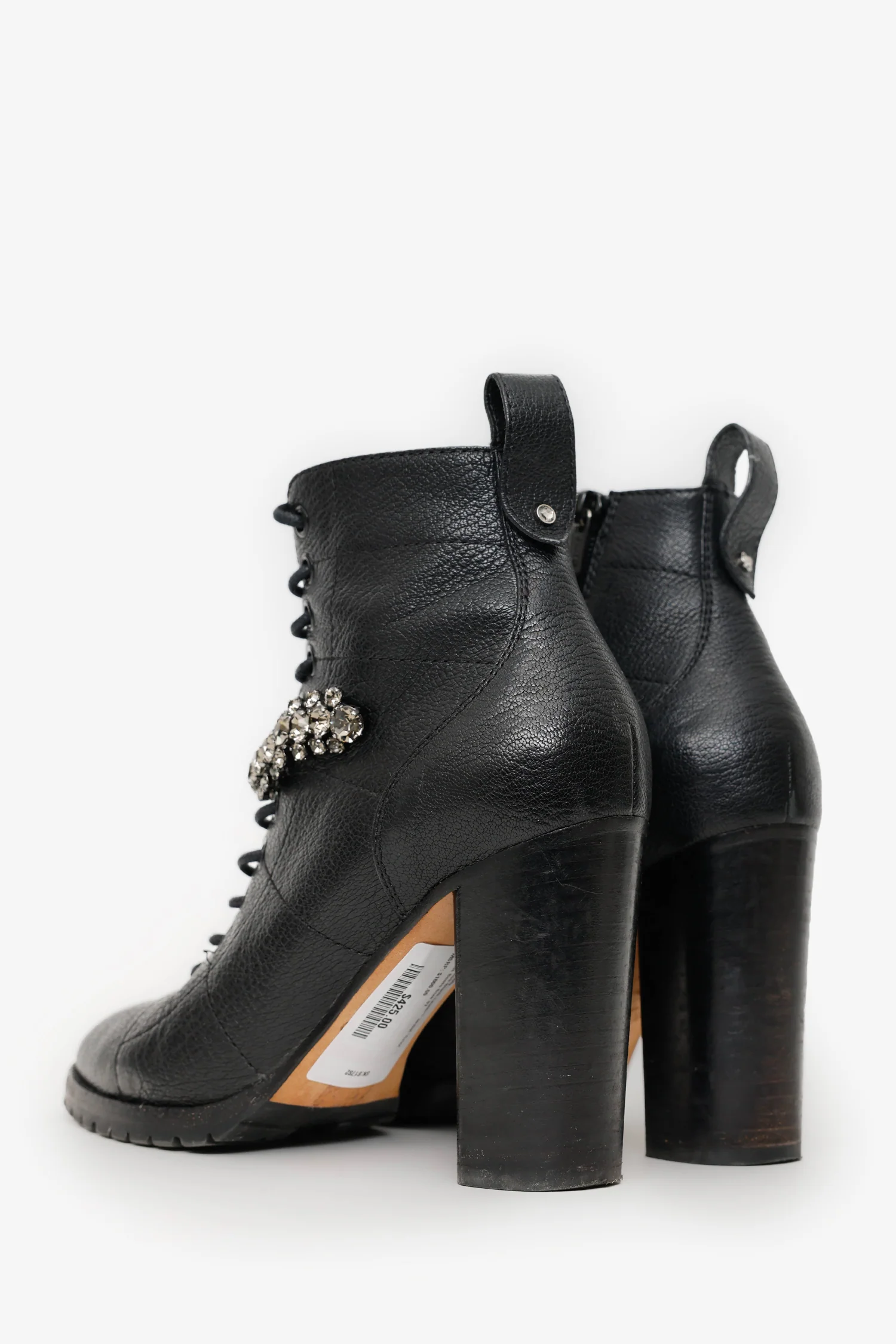 Jimmy Choo Black Leather Jewel 'Cruz' Combat Boots Size 37