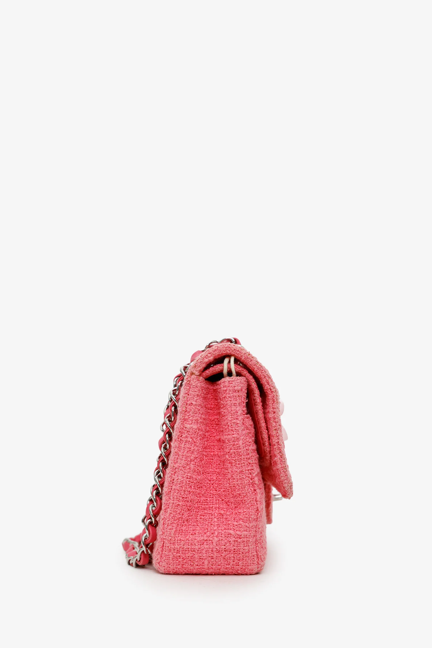 Pre-Loved Chanel™ 2016 Pink Tweed Flower Classic Double Medium Flap Bag