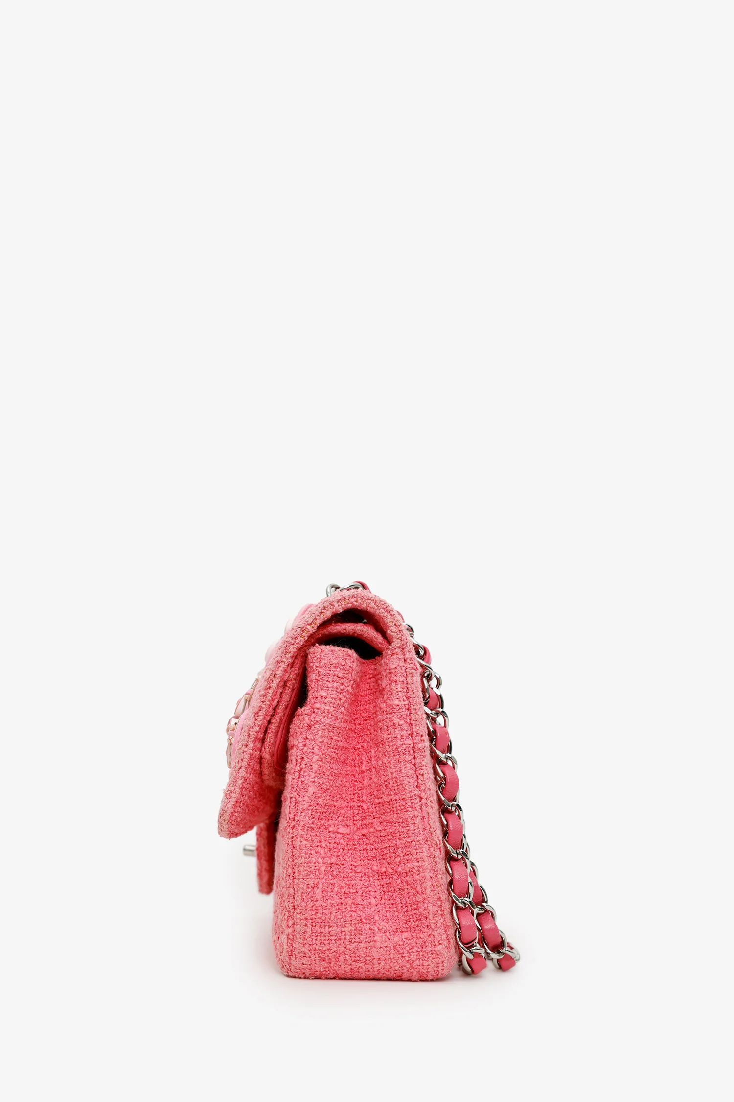 Pre-Loved Chanel™ 2016 Pink Tweed Flower Classic Double Medium Flap Bag