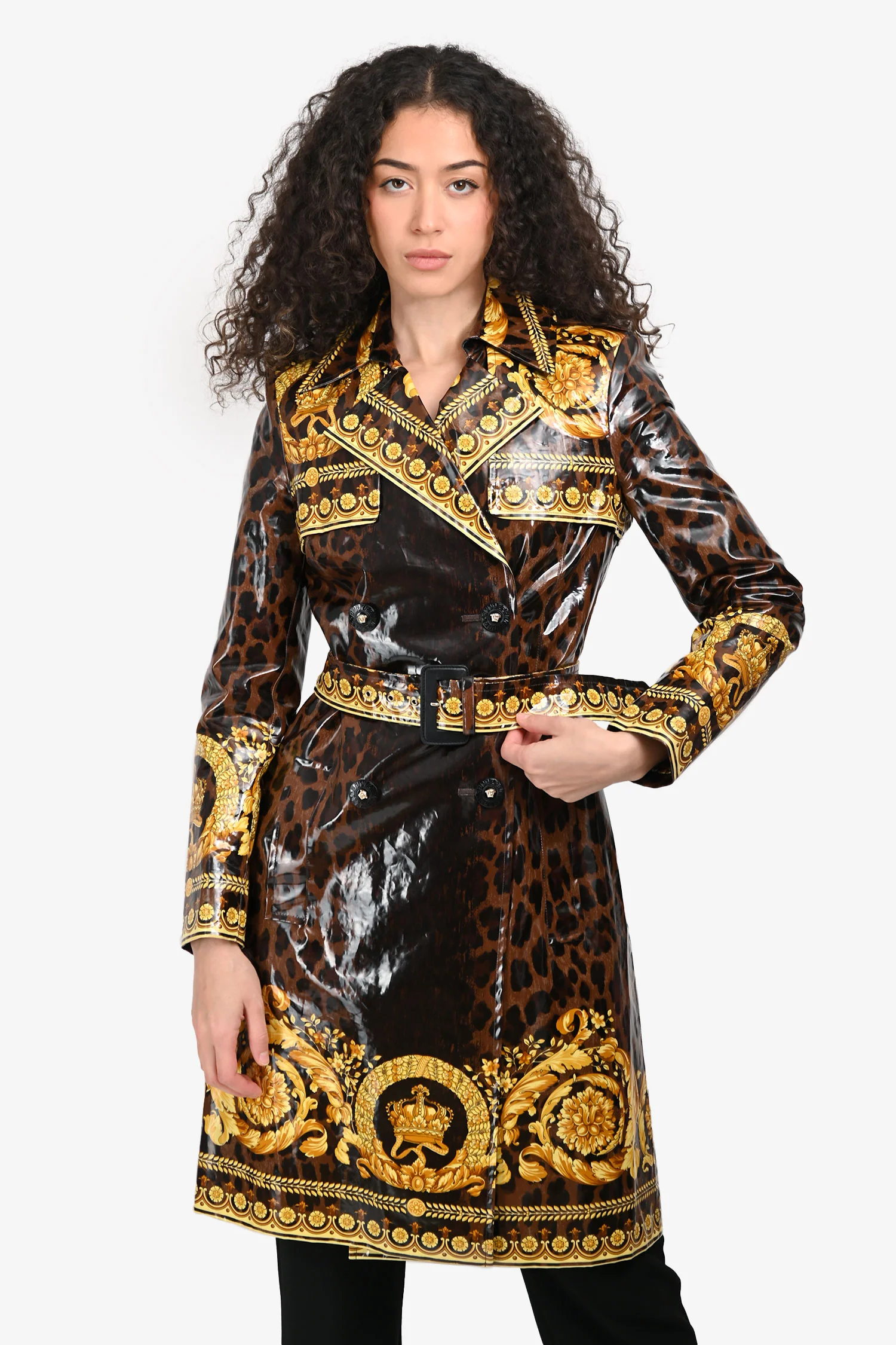 Versace Brown/Yellow Leopard/Baroque Printed Water Resistance Coat Size 38