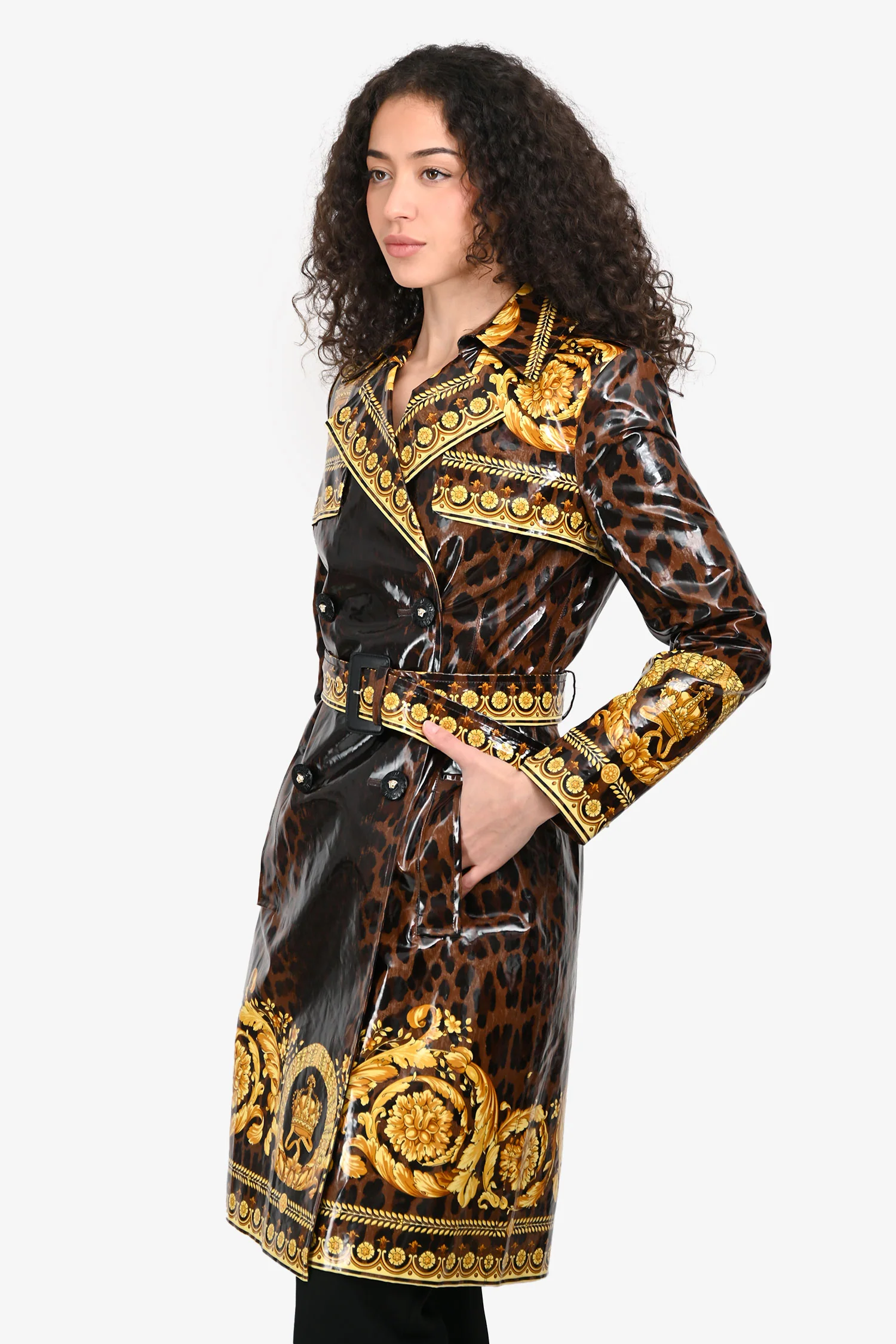 Versace Brown/Yellow Leopard/Baroque Printed Water Resistance Coat Size 38