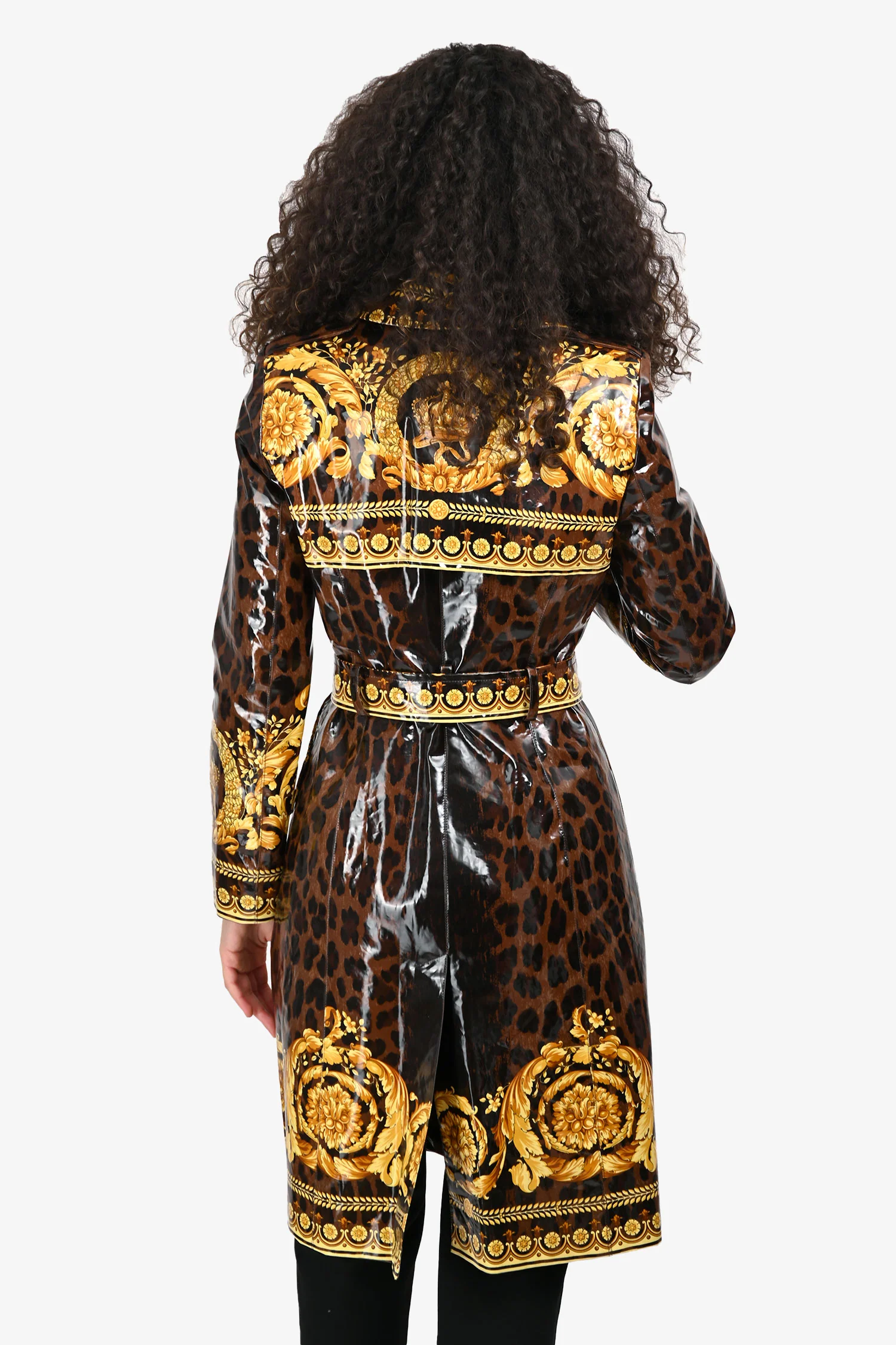 Versace Brown/Yellow Leopard/Baroque Printed Water Resistance Coat Size 38