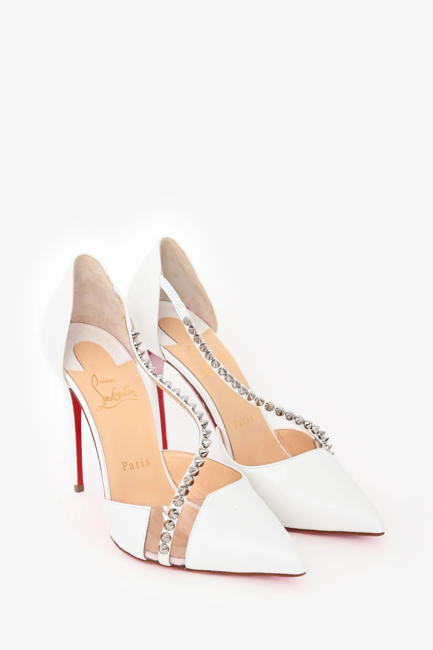 Christian Louboutin White Leather 'Spike Cross 100' Heels Size 38