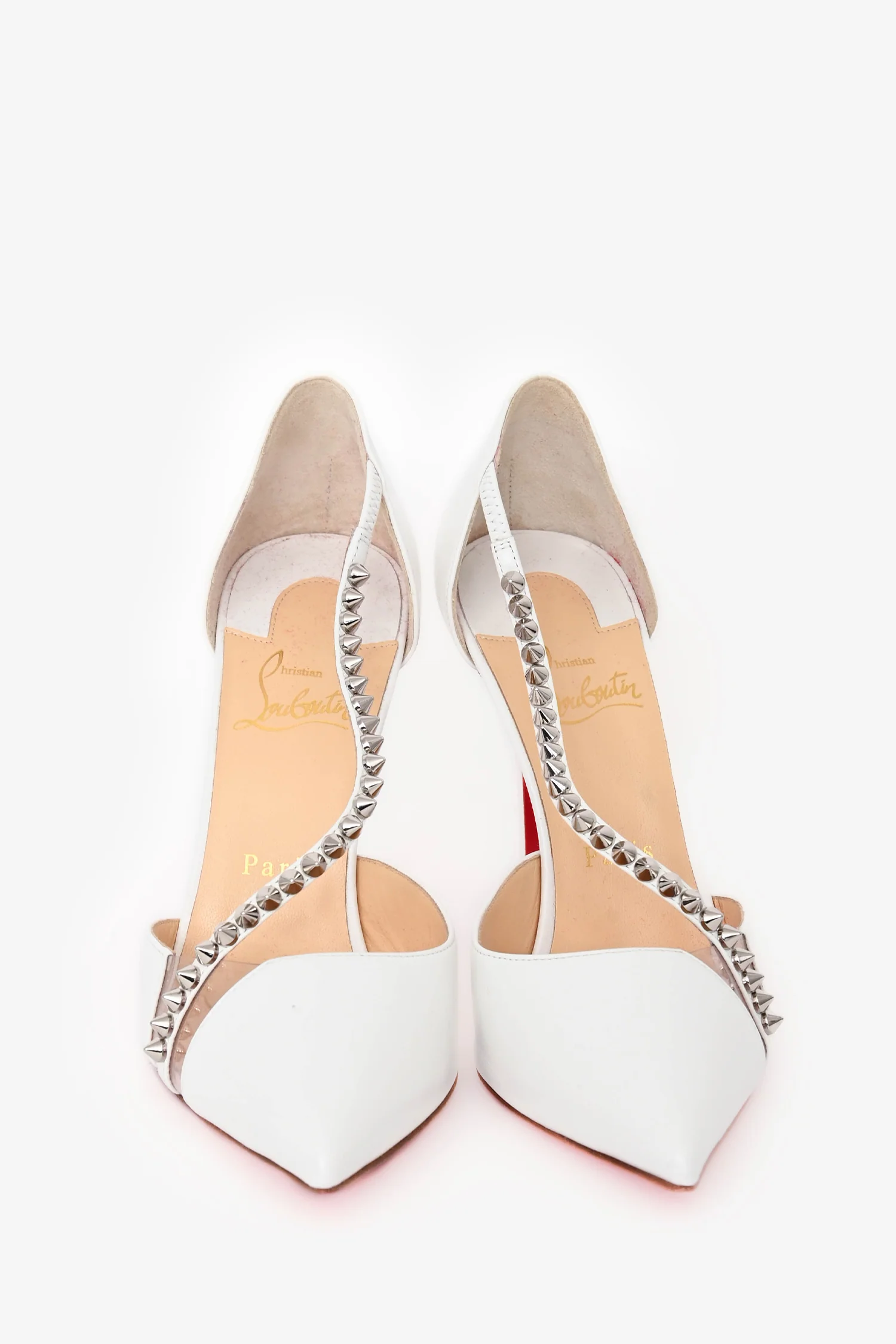 Christian Louboutin White Leather 'Spike Cross 100' Heels Size 38