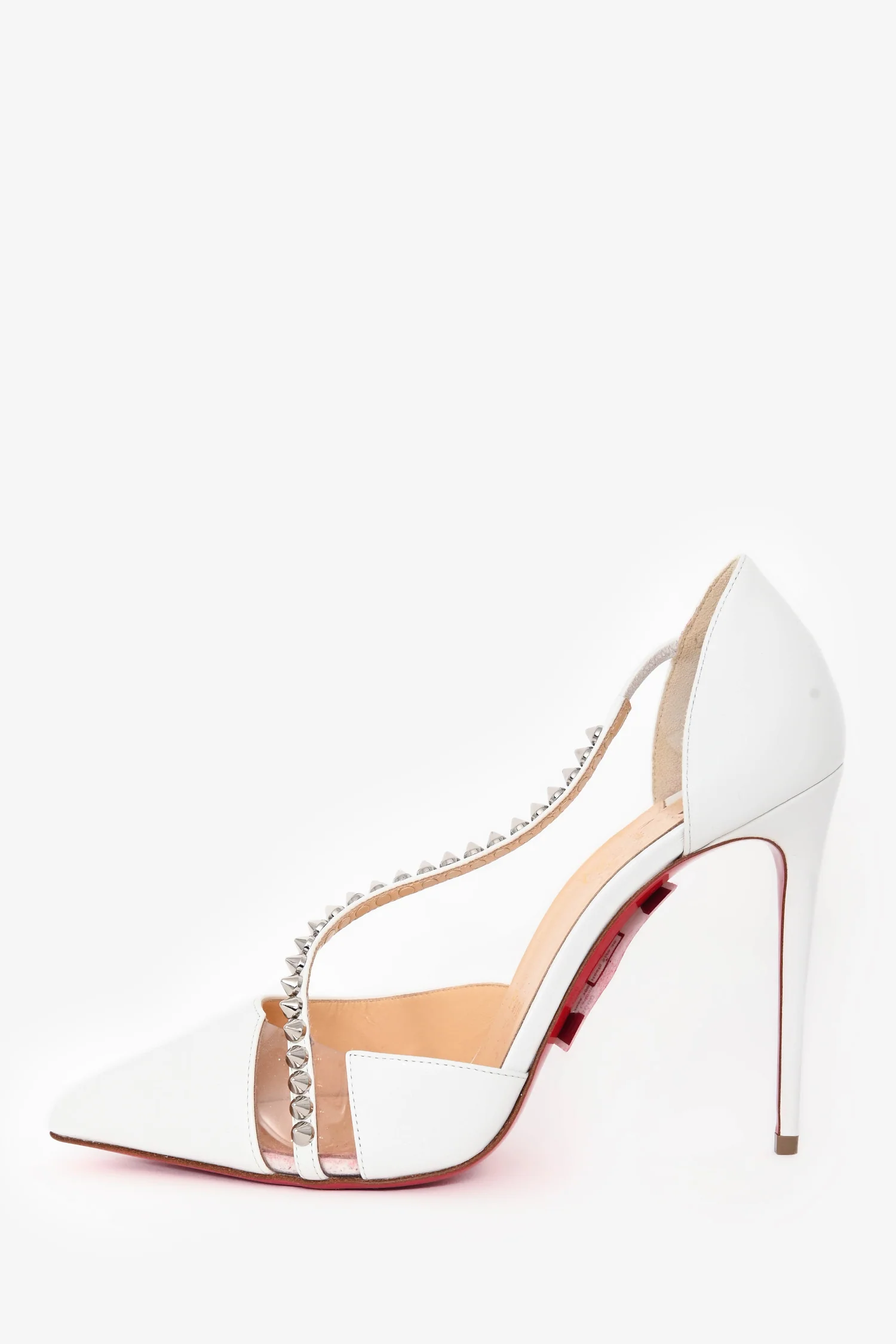 Christian Louboutin White Leather 'Spike Cross 100' Heels Size 38