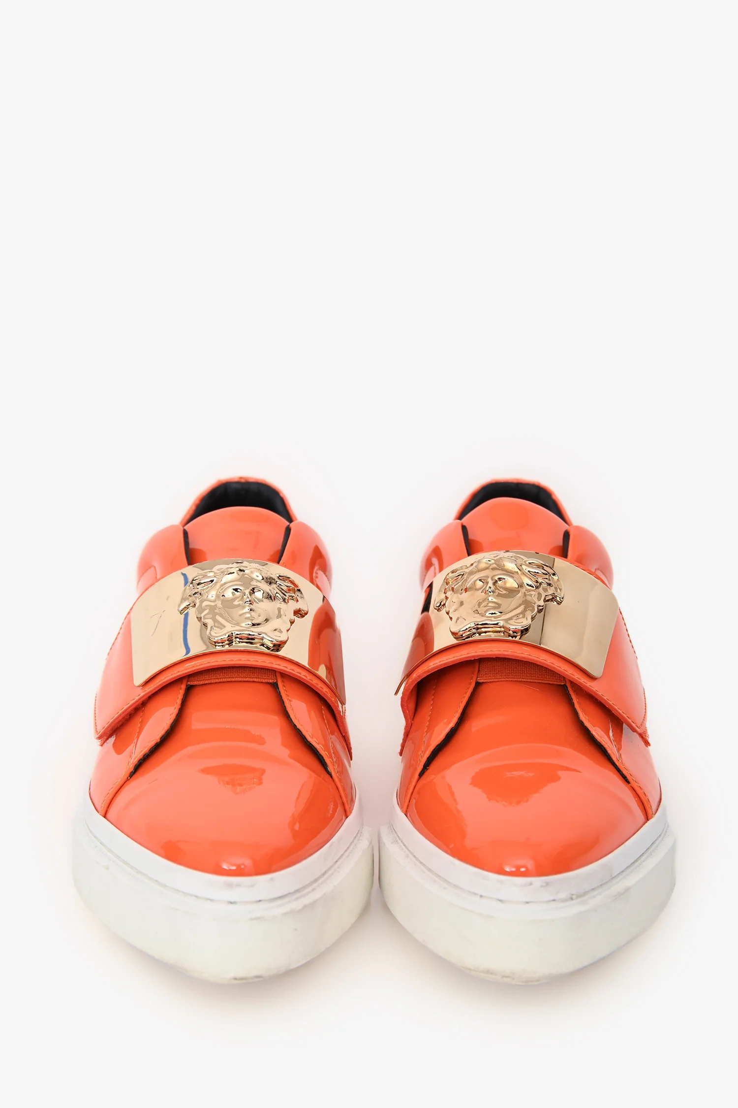 Versace Orange Patent Medusa Insignia Sneakers Size 36.5