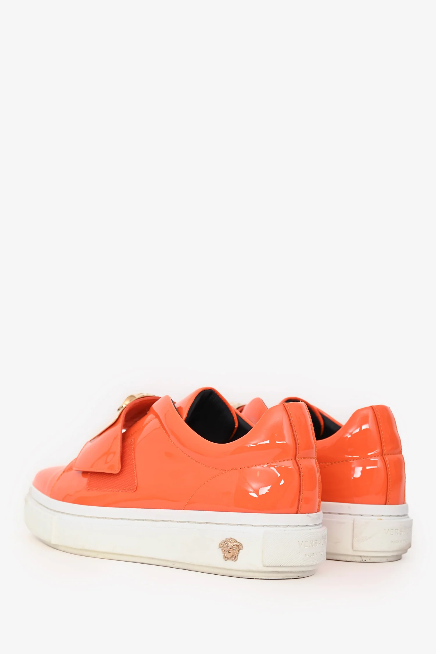 Versace Orange Patent Medusa Insignia Sneakers Size 36.5