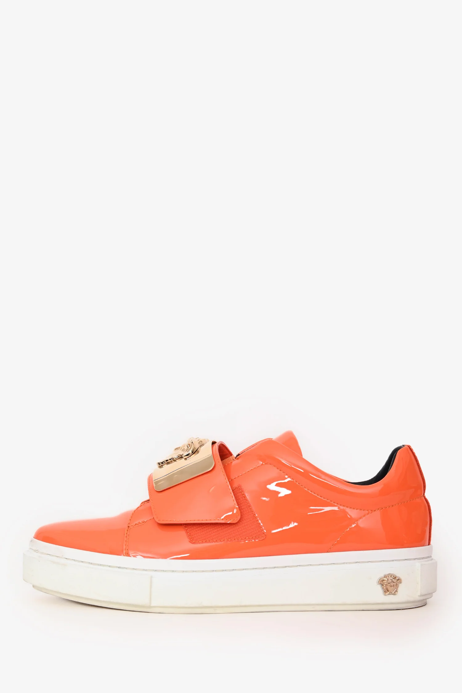 Versace Orange Patent Medusa Insignia Sneakers Size 36.5