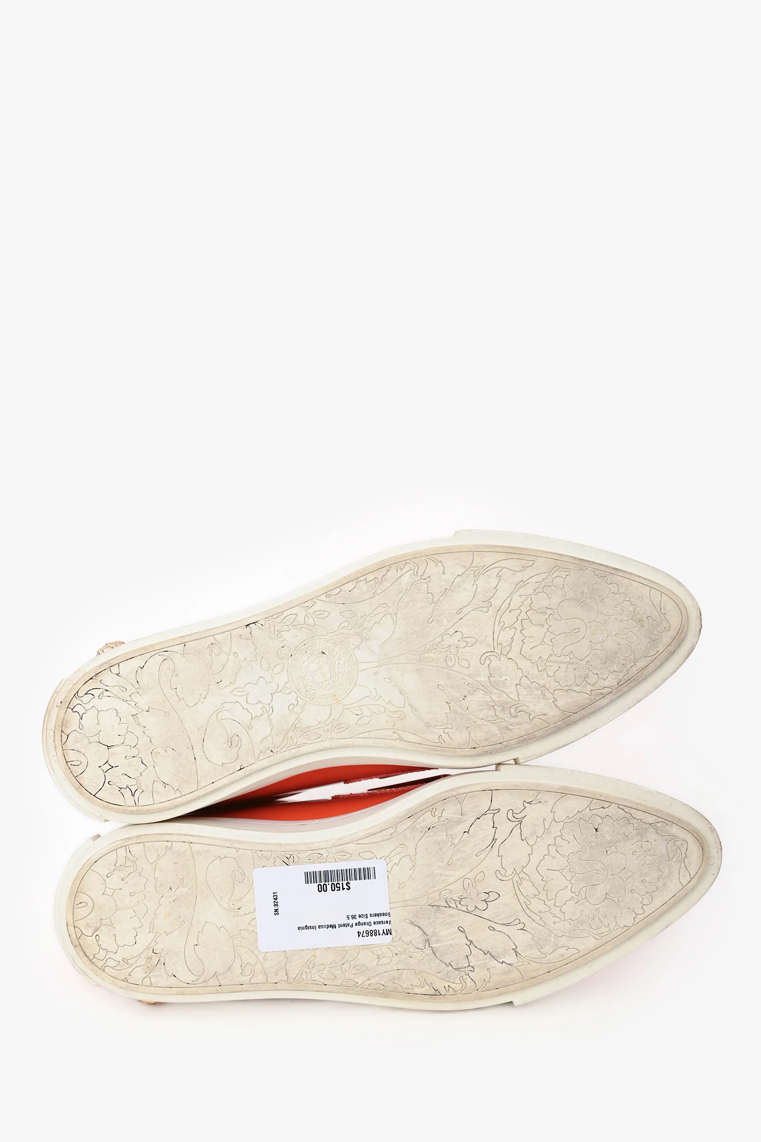 Versace Orange Patent Medusa Insignia Sneakers Size 36.5