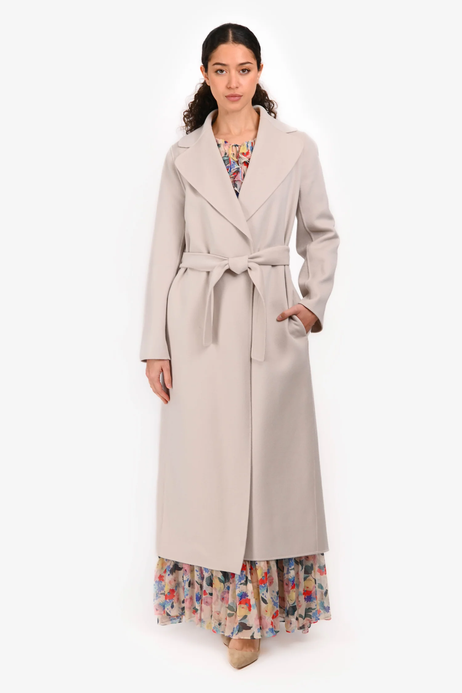 'S Max Mara Light Grey Wool Coat With Belt Size 36