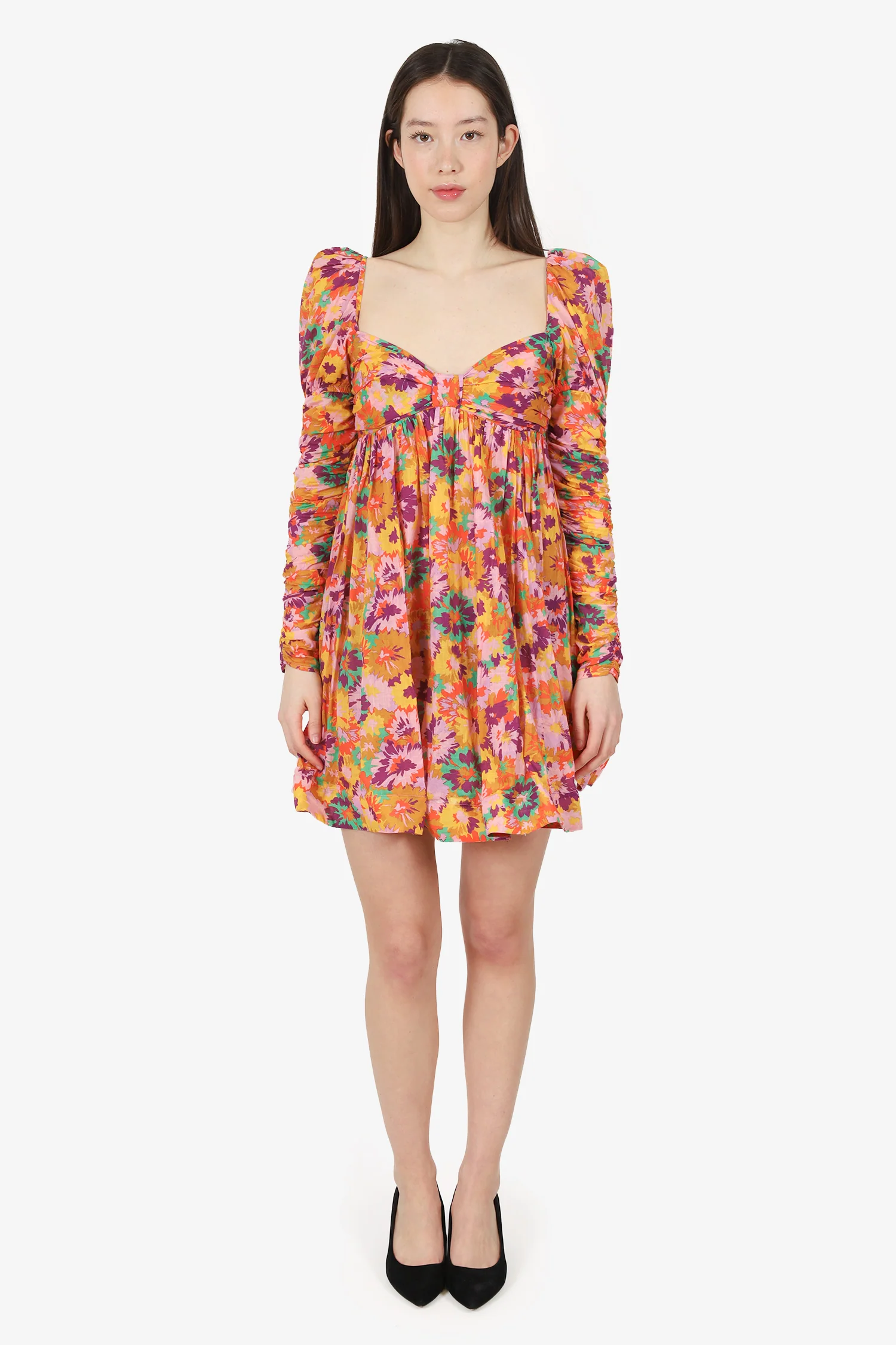 Zimmermann Multicolour Floral Twist Front Long Sleeve Mini Dress Size 0