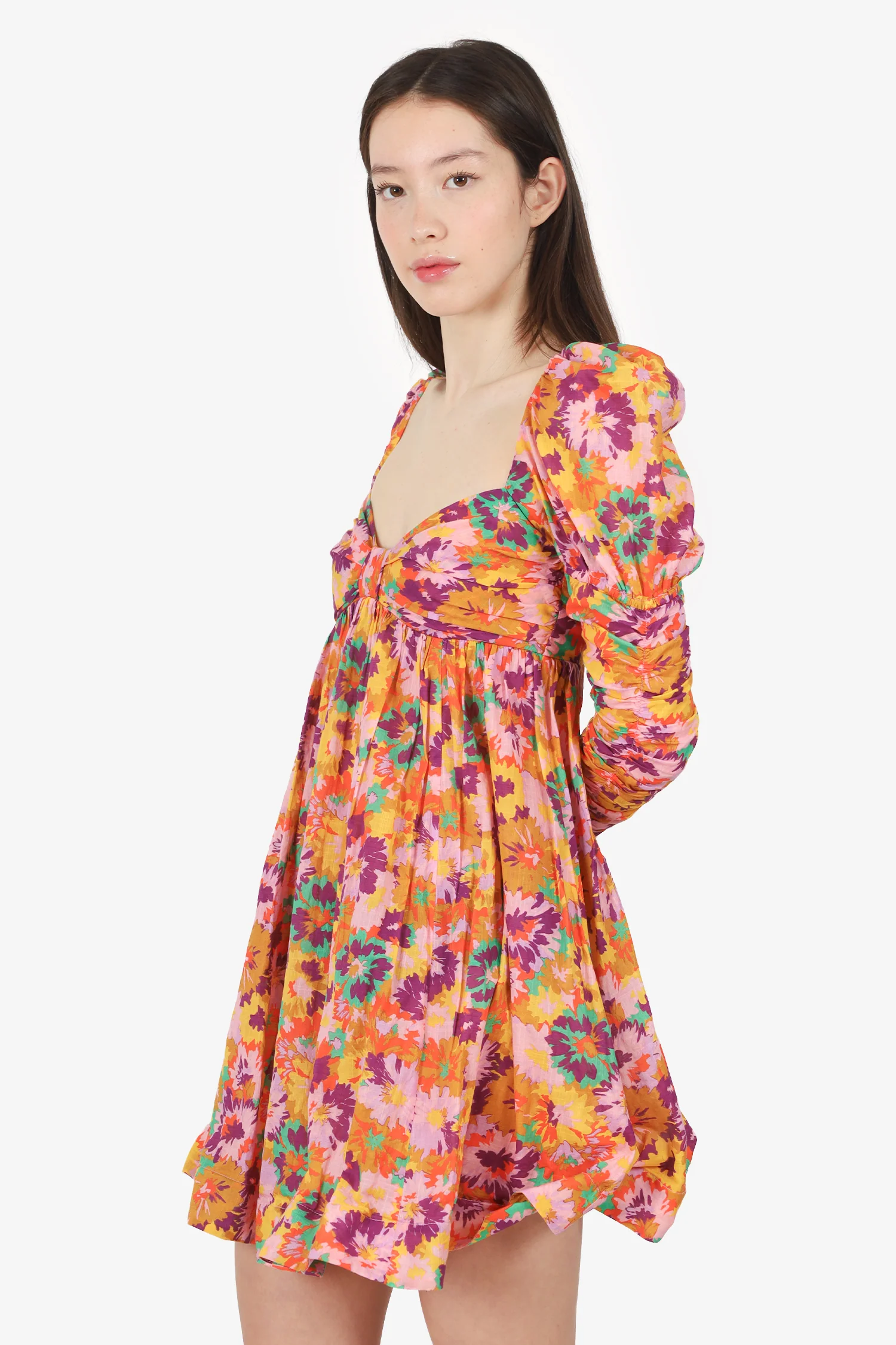 Zimmermann Multicolour Floral Twist Front Long Sleeve Mini Dress Size 0