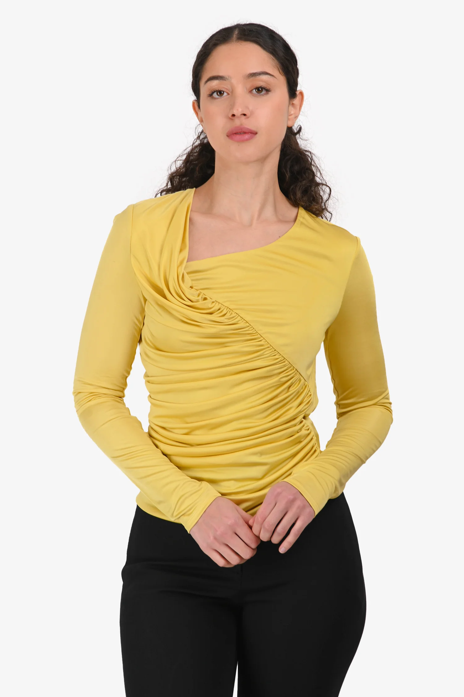 Givenchy Yellow Cowl Neck Drape Top Size 34