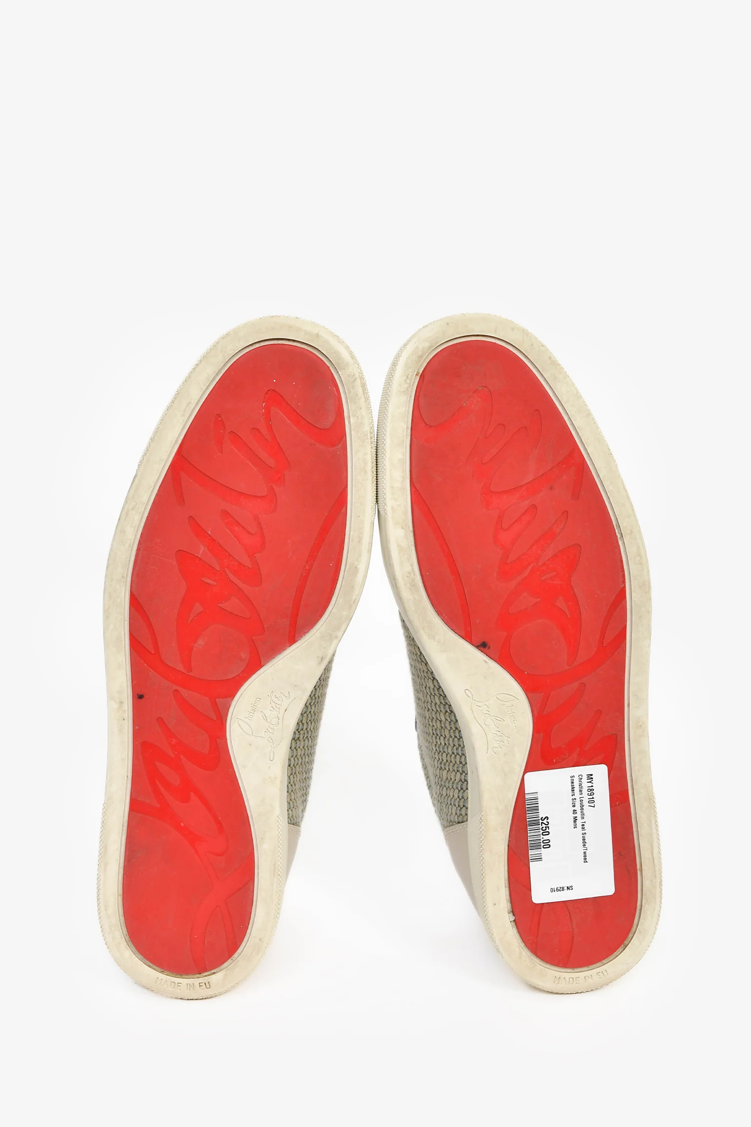 Christian Louboutin Teal Suede/Tweed Sneakers Size 40 Mens