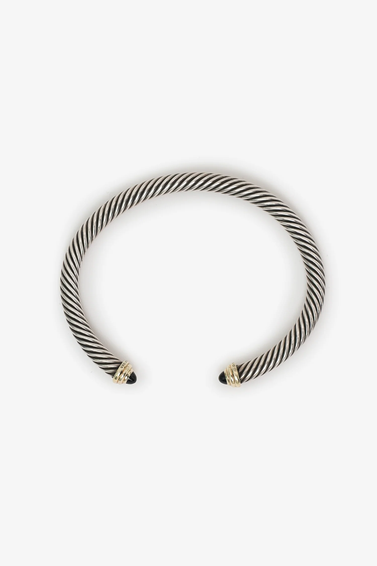 David Yurman Sterling Silver 14K Yellow Gold Black Onyx Cable Bracelet