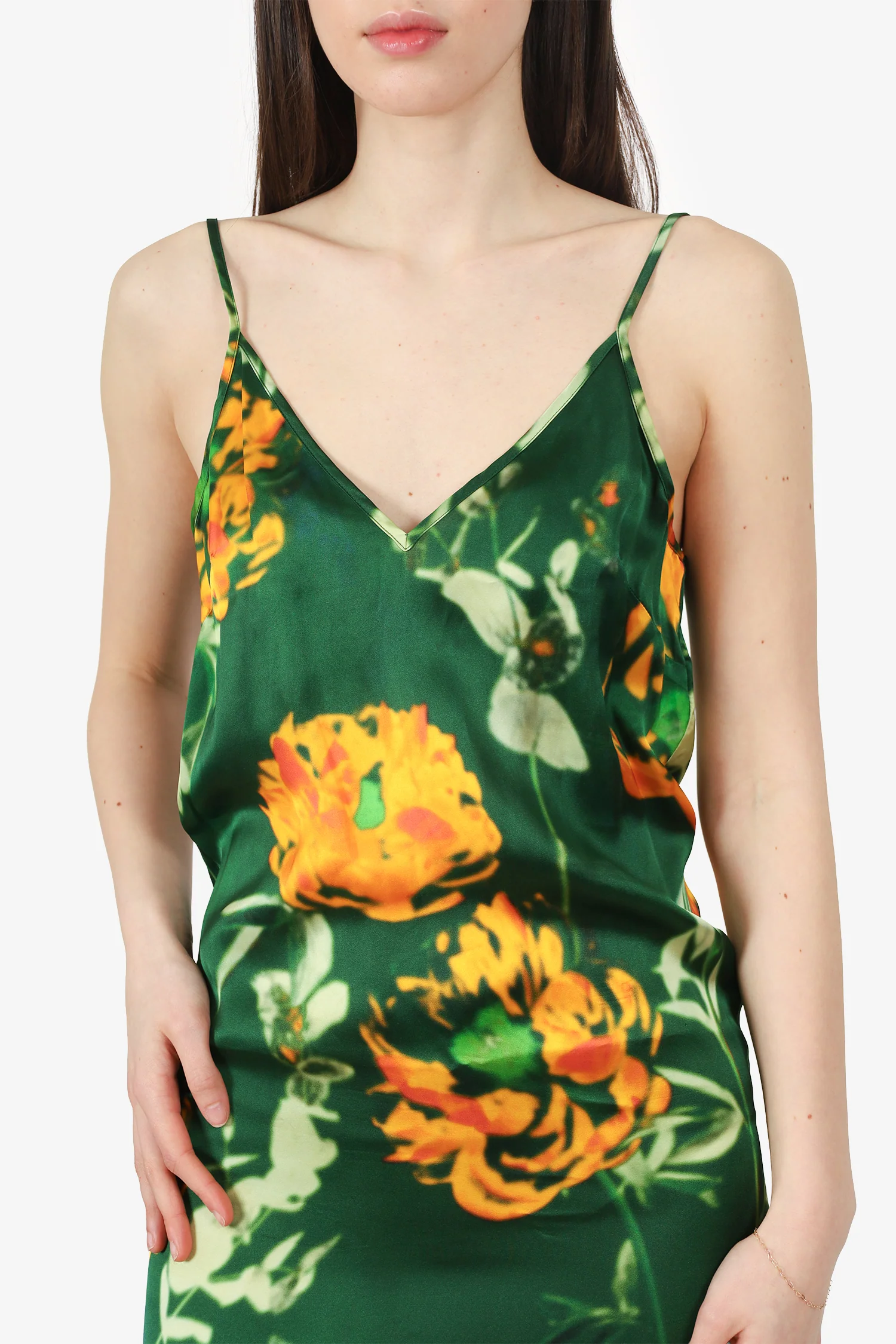 Dries Van Noten Green/Orange Satin Slip Dress Size 34