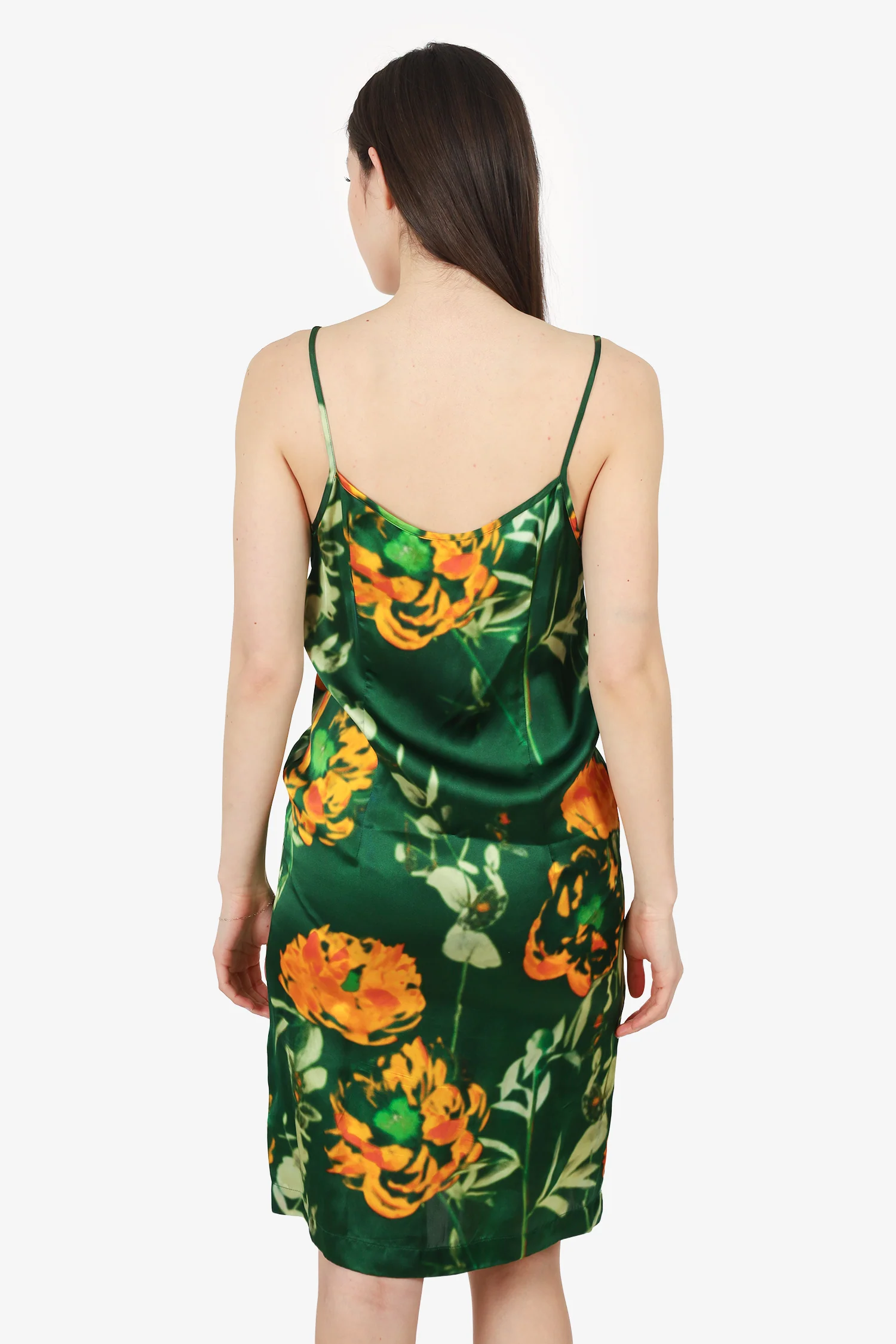 Dries Van Noten Green/Orange Satin Slip Dress Size 34