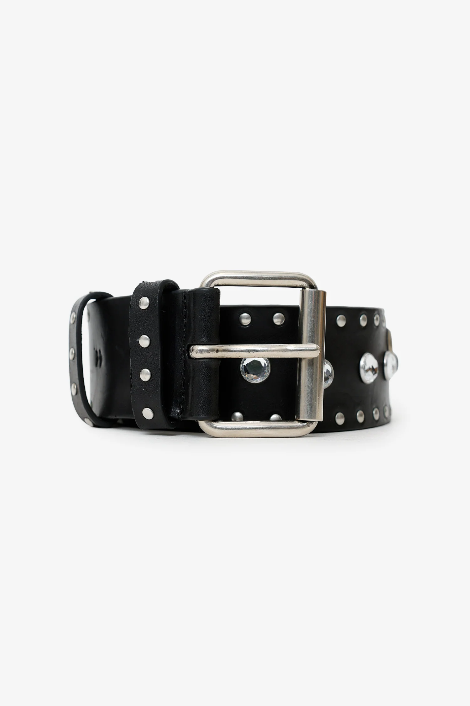 Dries Van Noten Black Leather Belt With Detachable Chain/Fur Tail Size 75
