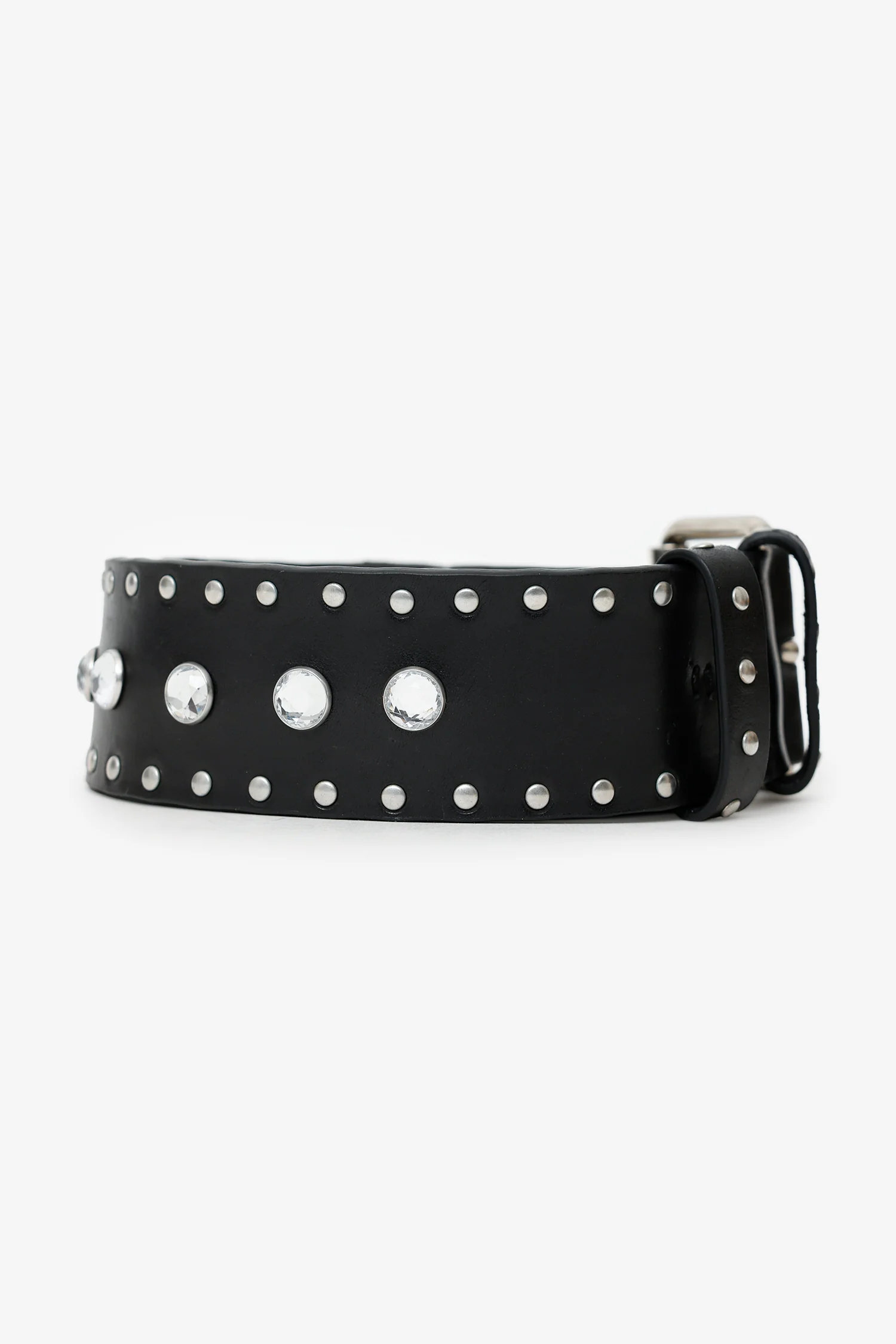 Dries Van Noten Black Leather Belt With Detachable Chain/Fur Tail Size 75