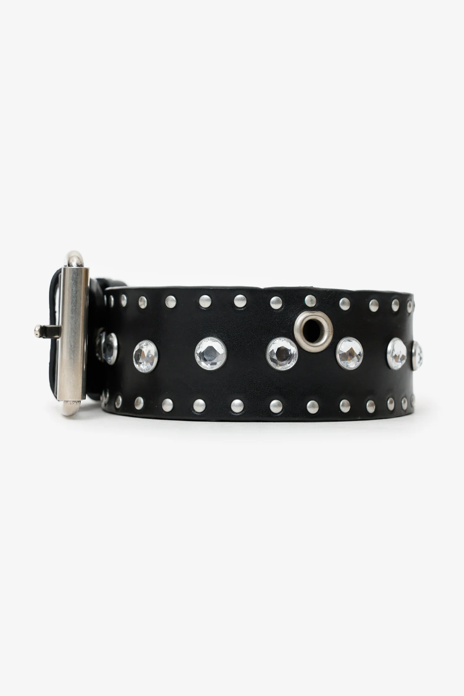Dries Van Noten Black Leather Belt With Detachable Chain/Fur Tail Size 75