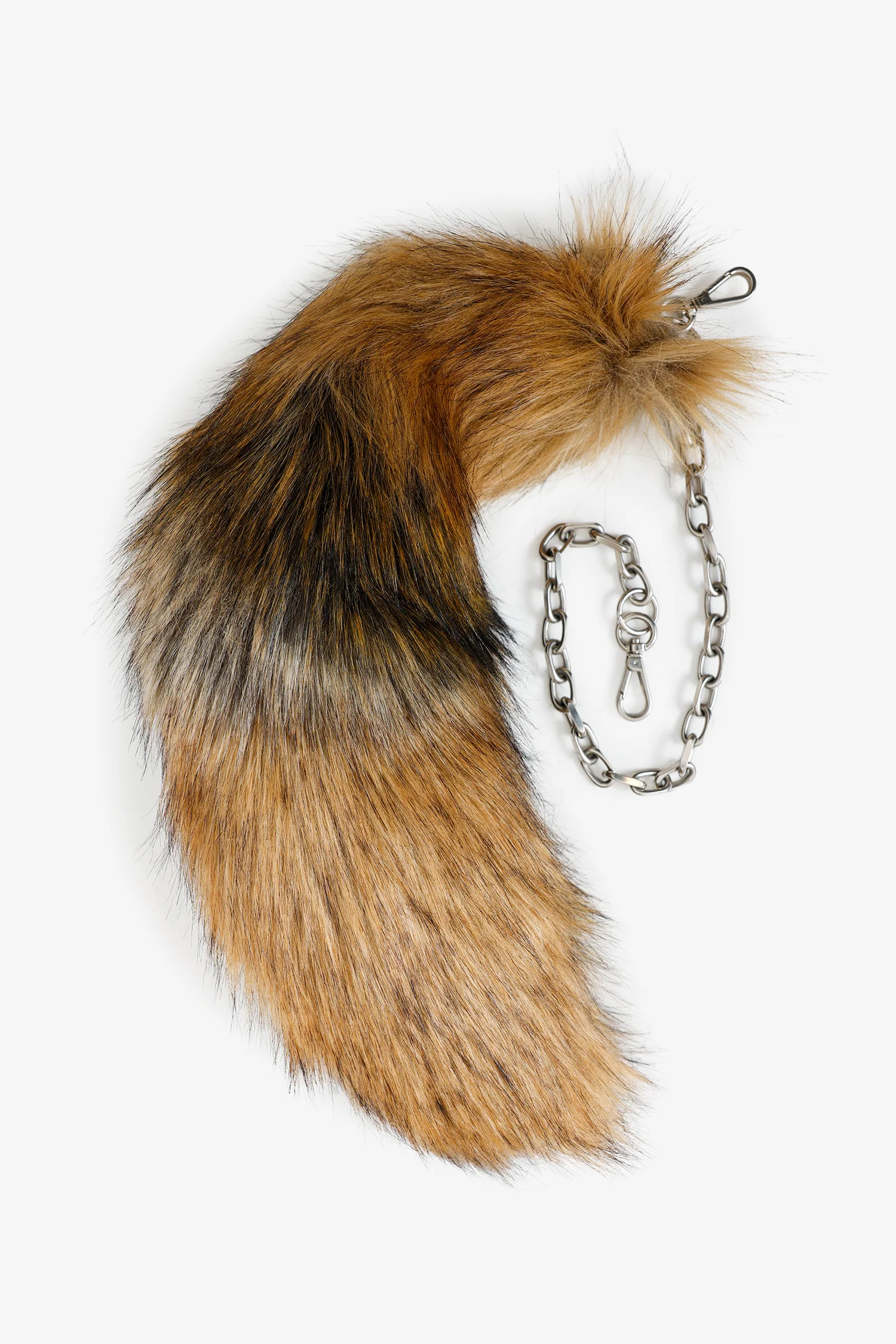Dries Van Noten Black Leather Belt With Detachable Chain/Fur Tail Size 75