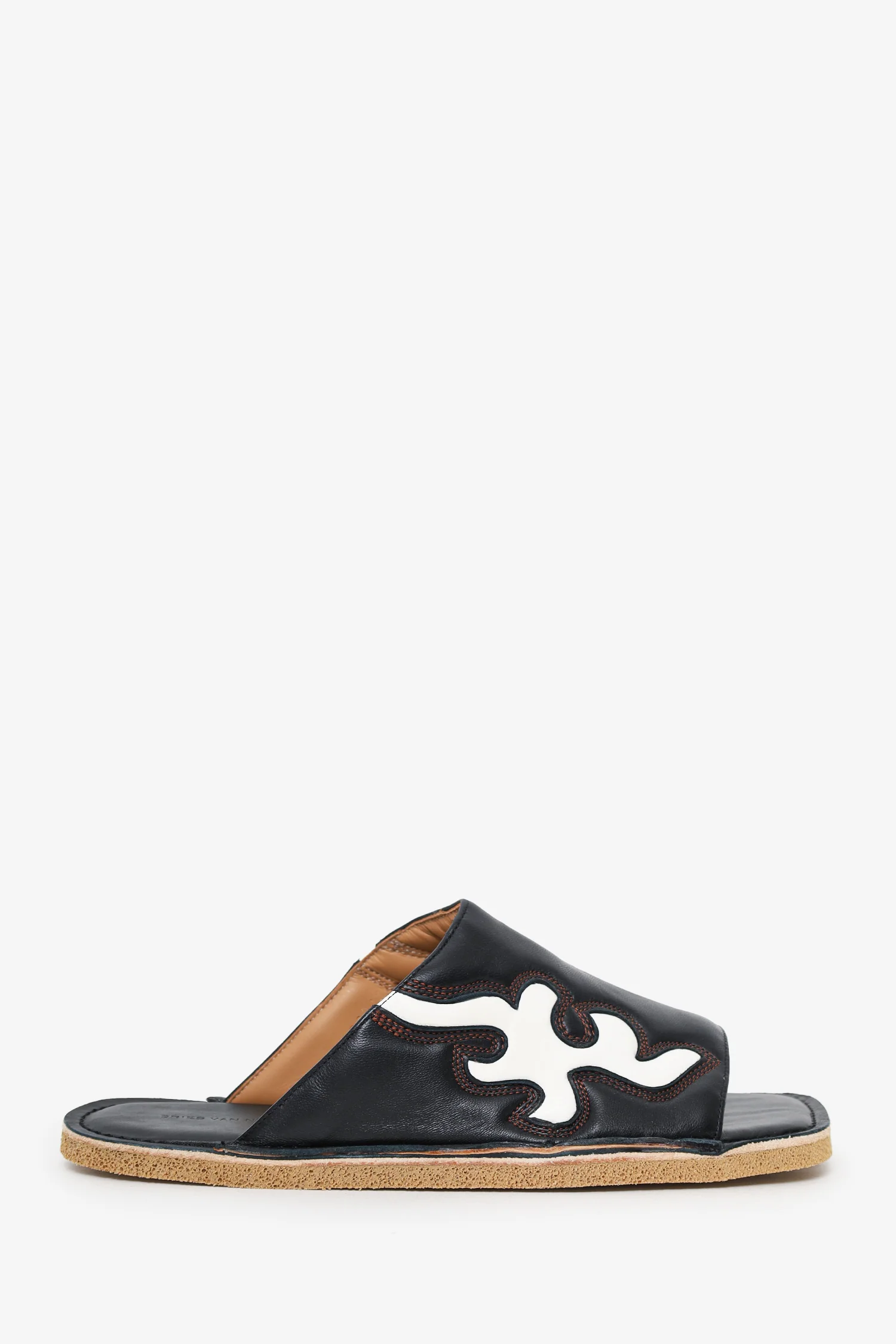 Dries Van Noten Black Leather Western Slides Size 41