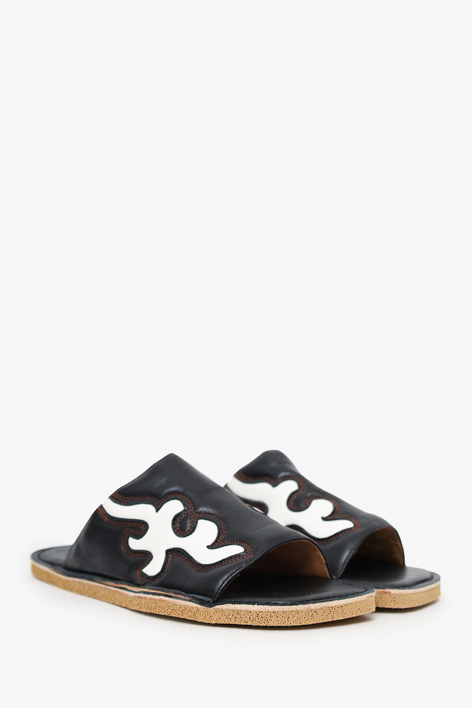 Dries Van Noten Black Leather Western Slides Size 41