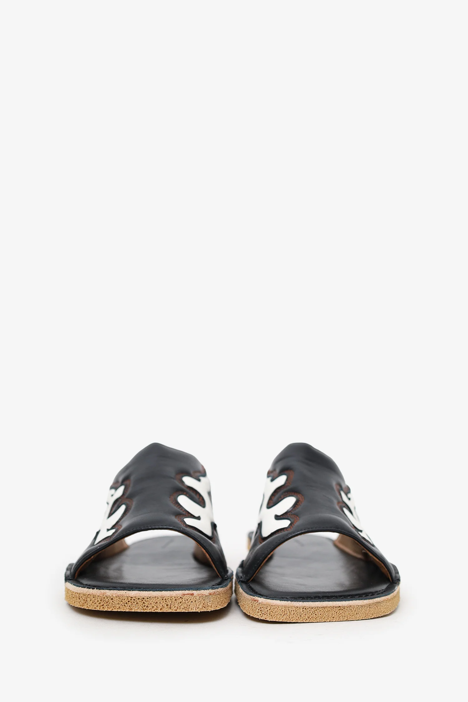 Dries Van Noten Black Leather Western Slides Size 41