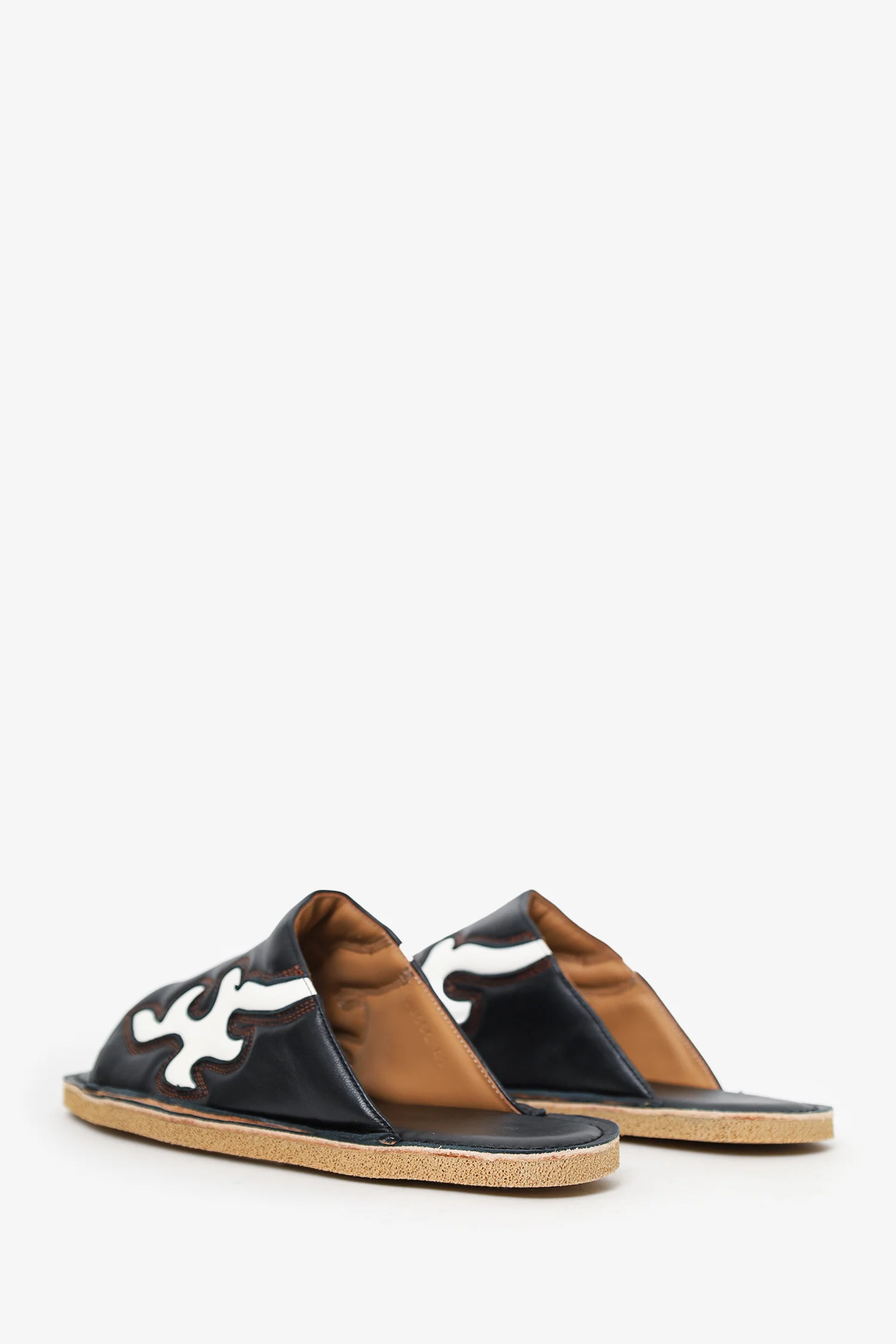 Dries Van Noten Black Leather Western Slides Size 41