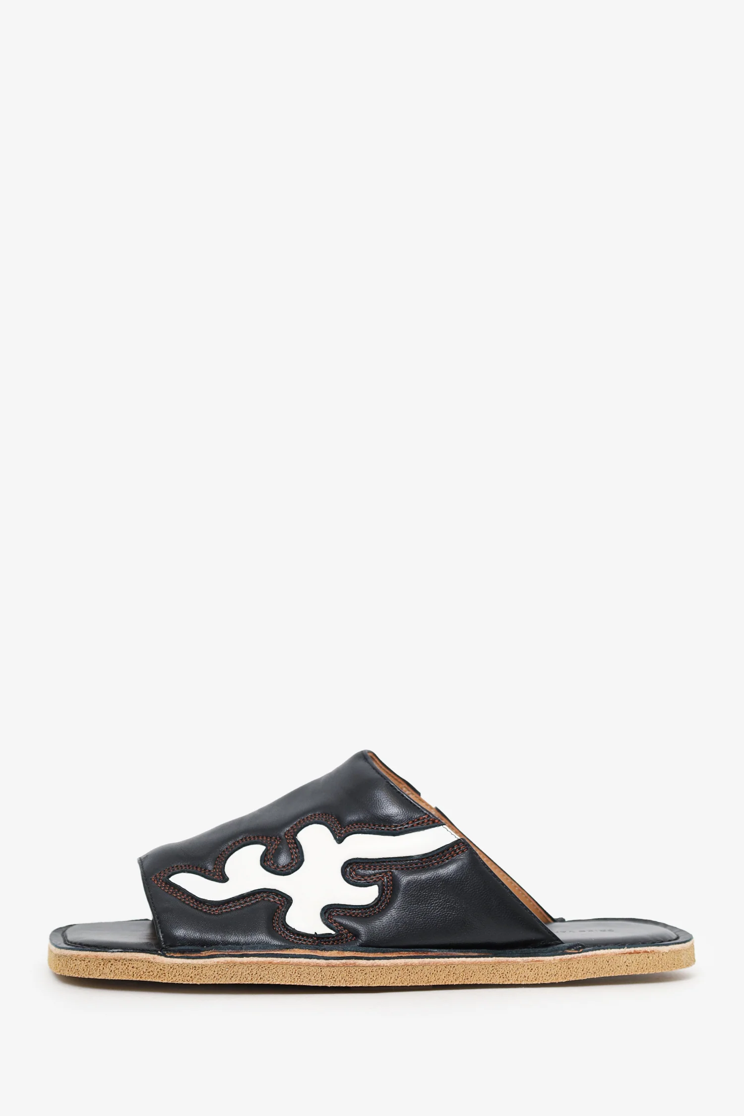 Dries Van Noten Black Leather Western Slides Size 41