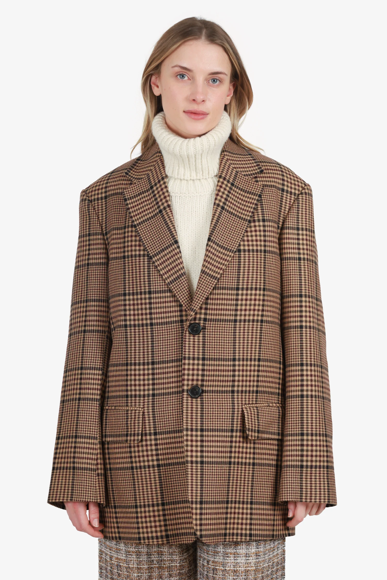 Dries Van Noten Brown Plaid Wool Oversized Blazer Size S