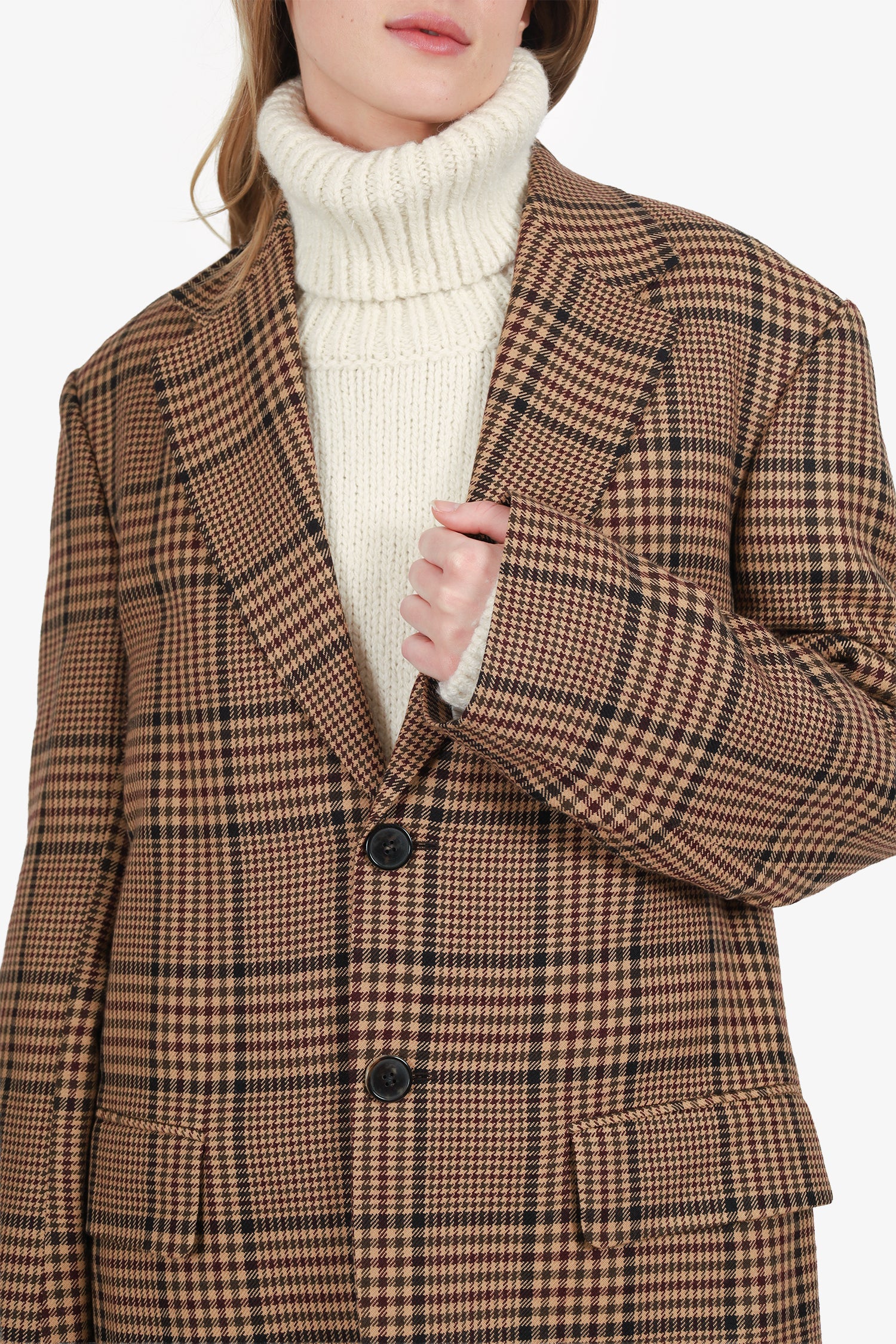 Dries Van Noten Brown Plaid Wool Oversized Blazer Size S