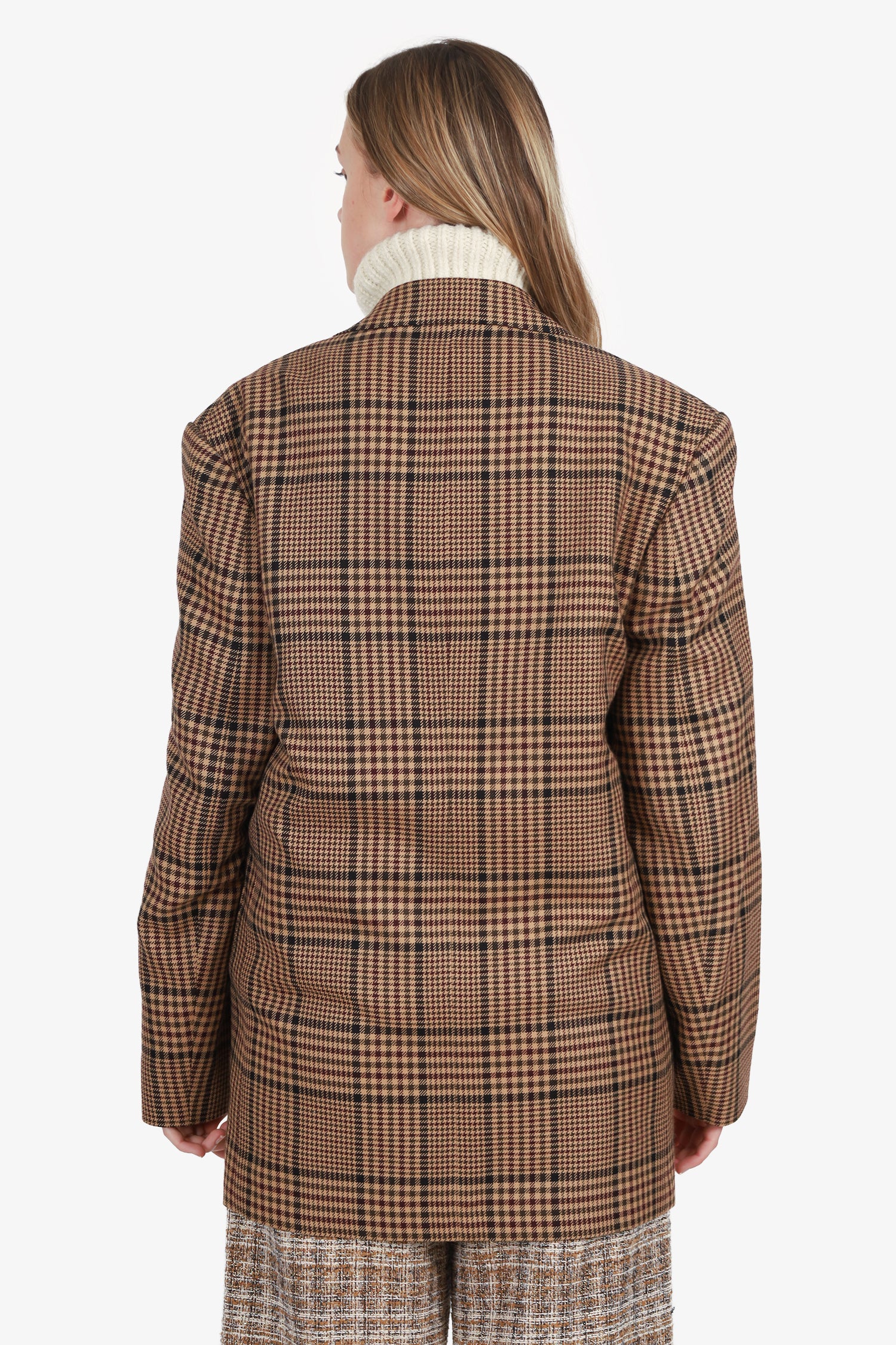 Dries Van Noten Brown Plaid Wool Oversized Blazer Size S