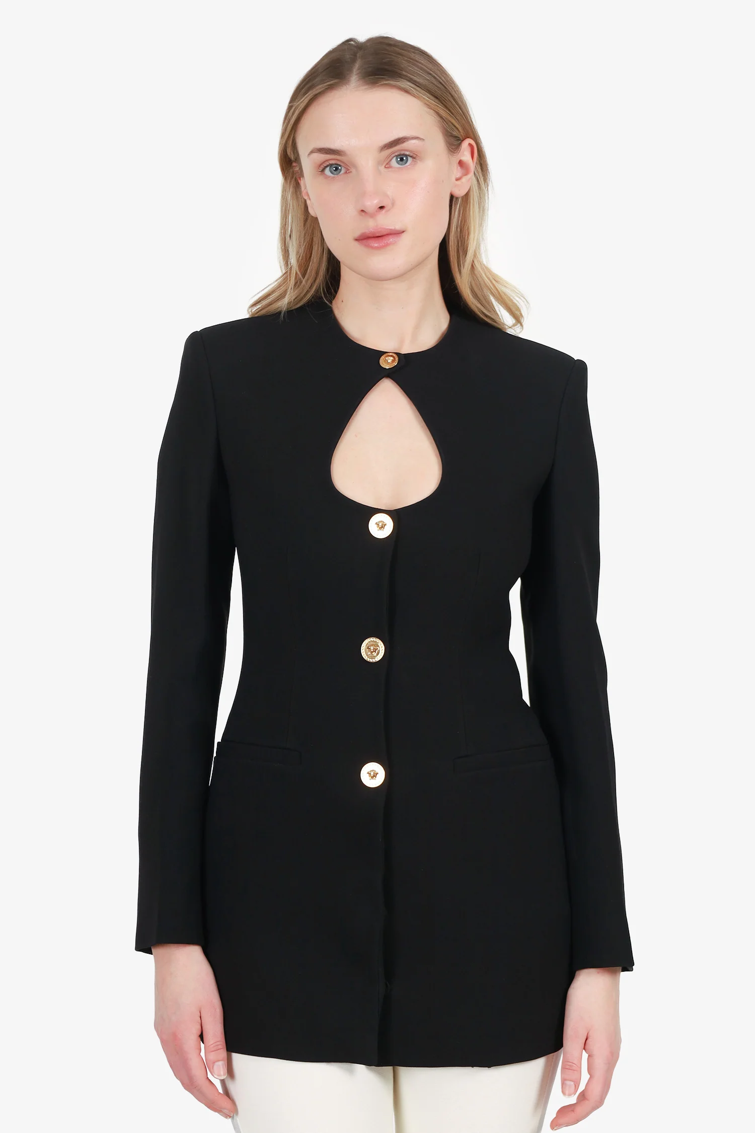 Versace Black Cut-Out Single-Breasted Blazer Size 38